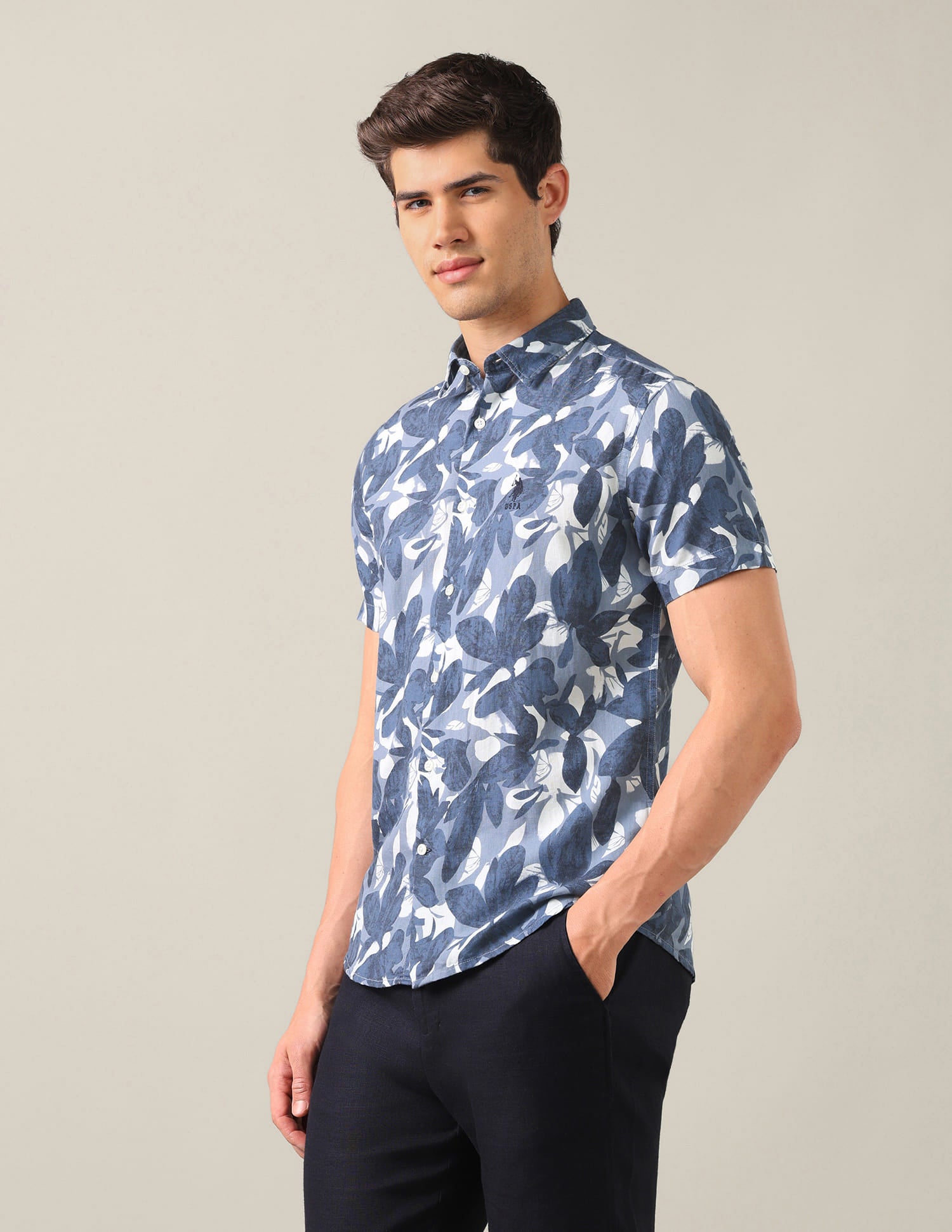 Floral Printed Regular Fit Shirt Blue - U.S. Polo Assn. India | Large