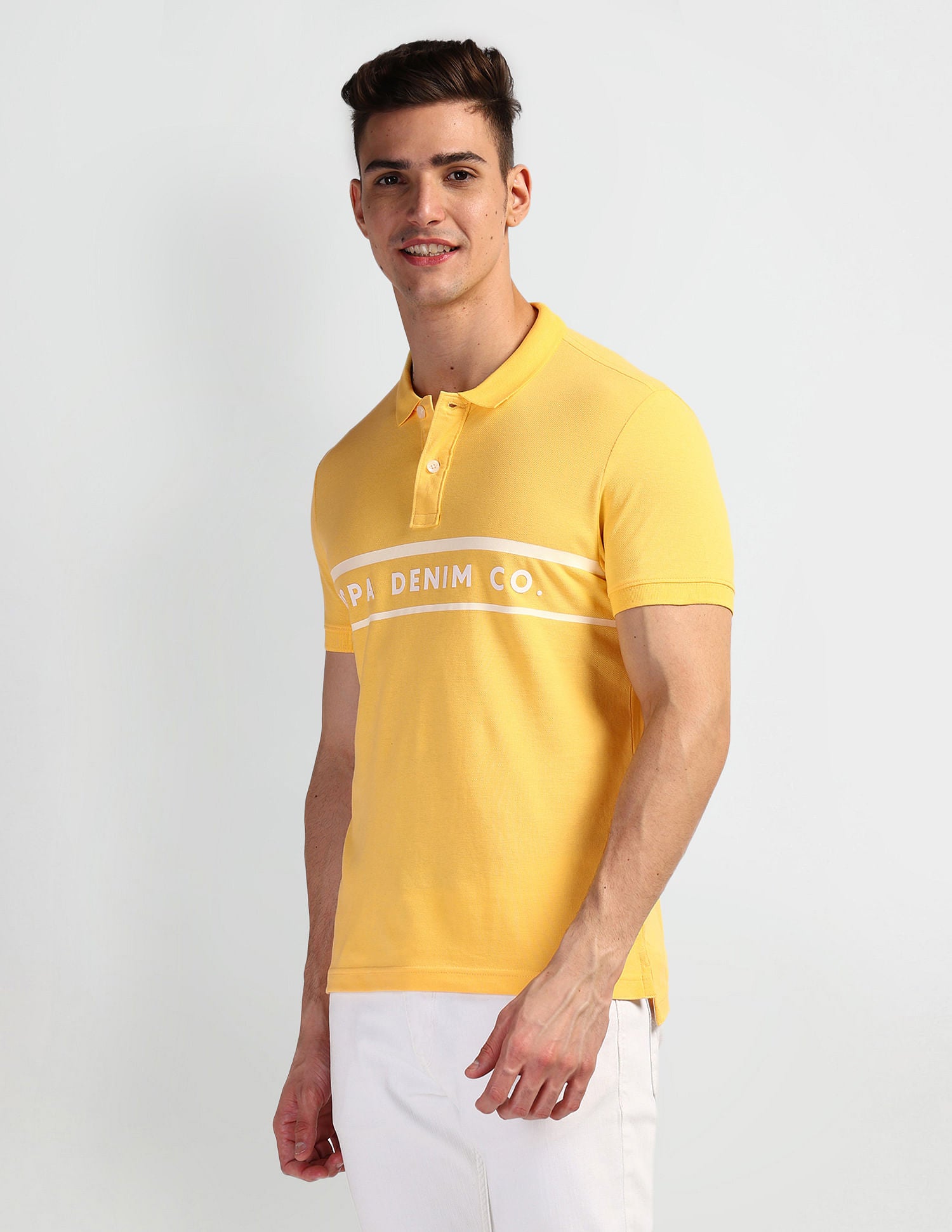 Brand Print Muscle Fit Polo Shirt Yellow - U.S. Polo Assn. India | Large