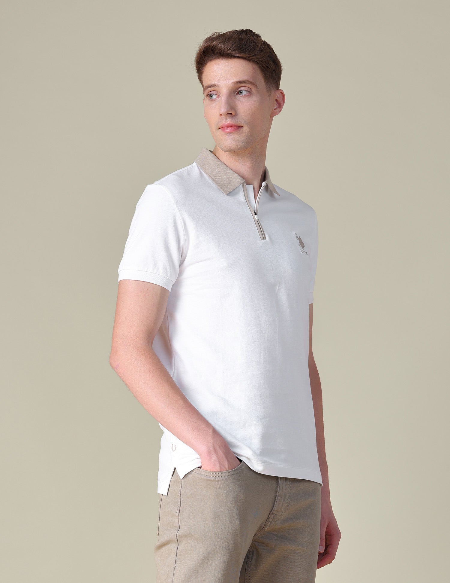 Solid Slim Fit Polo Shirt Ivory - U.S. POLO ASSN. | Large
