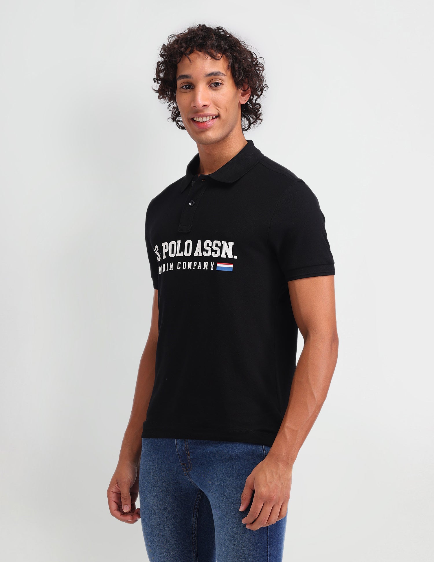 Brand Printed Muscle Fit Polo Shirt Black - U.S. Polo Assn. India | Large