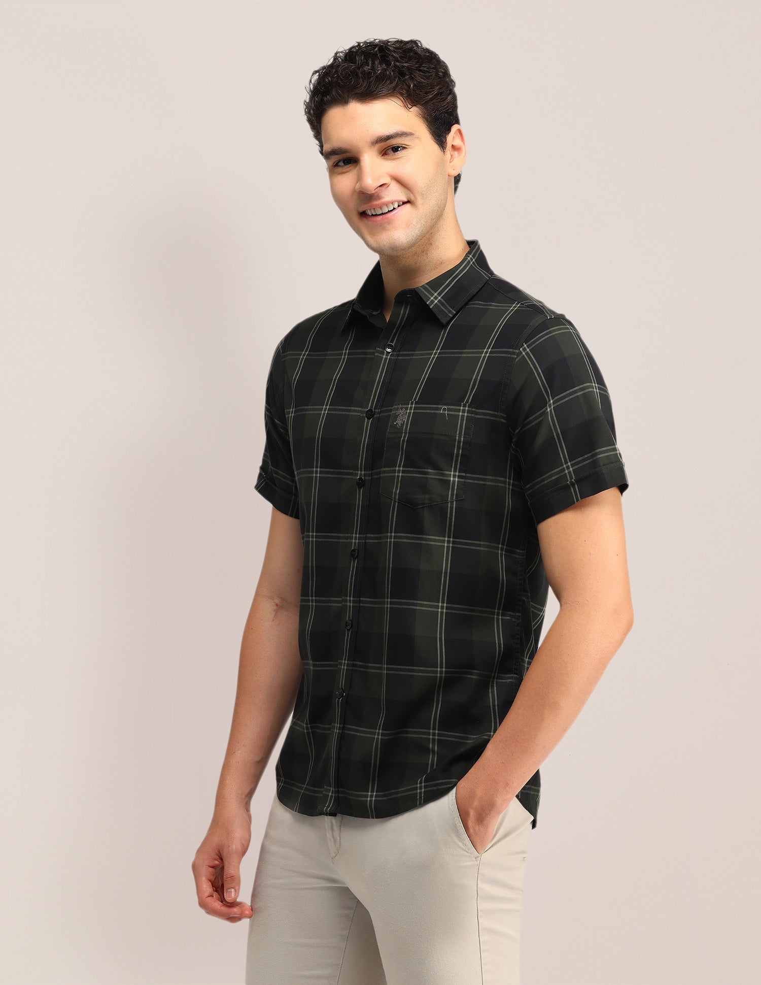Midscale Checked Tailored Fit Shirt Dark Green - U.S. Polo Assn. India | Large
