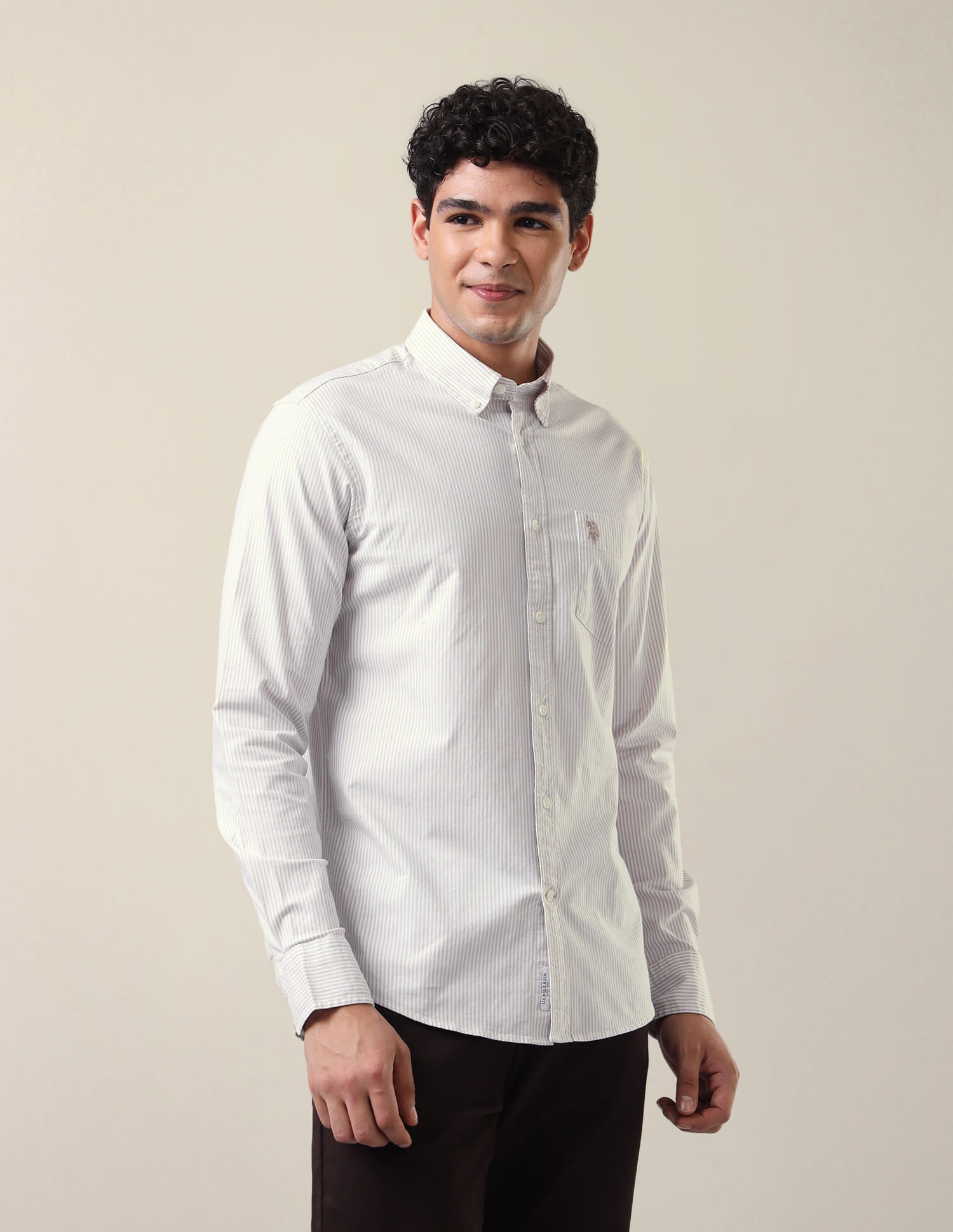 Vertical Striped Regular Fit Shirt Beige - U.S. Polo Assn. India | Large