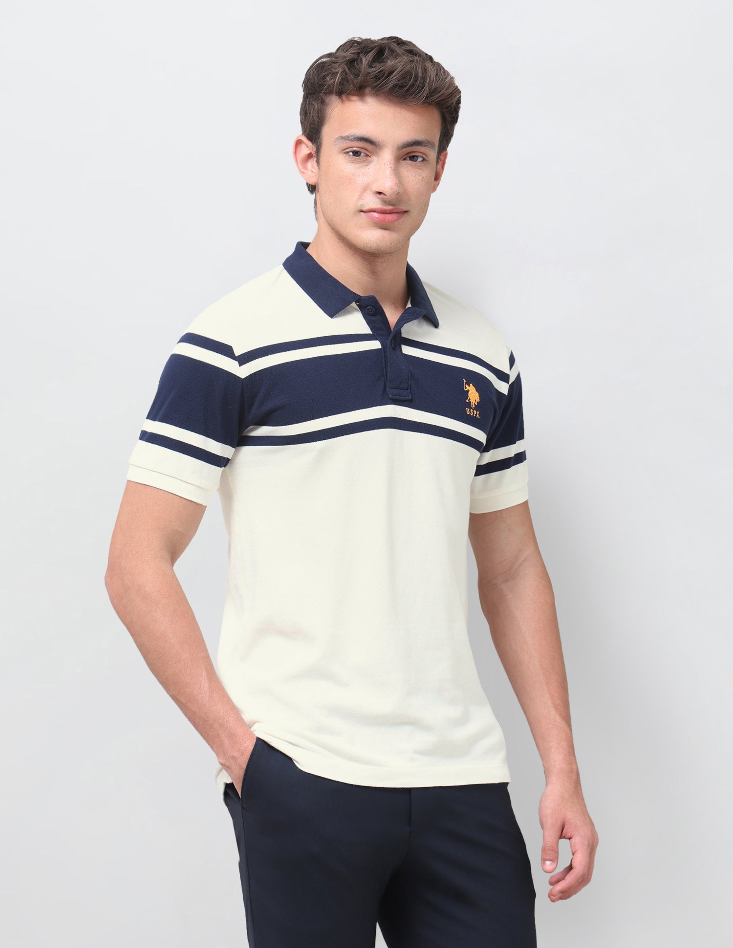 Colourblocked Regular Fit Polo Shirt Off White - U.S. Polo Assn. India | Large