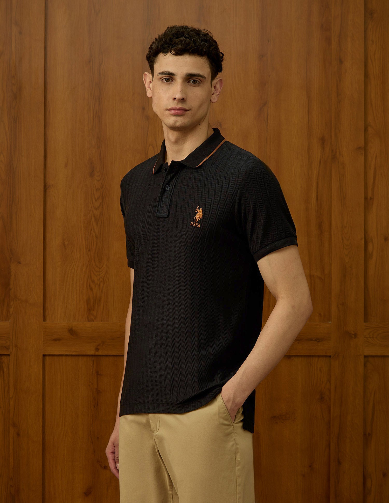 Self Design Chevron Varsity Polo Shirt Black - U.S. POLO ASSN. | Large