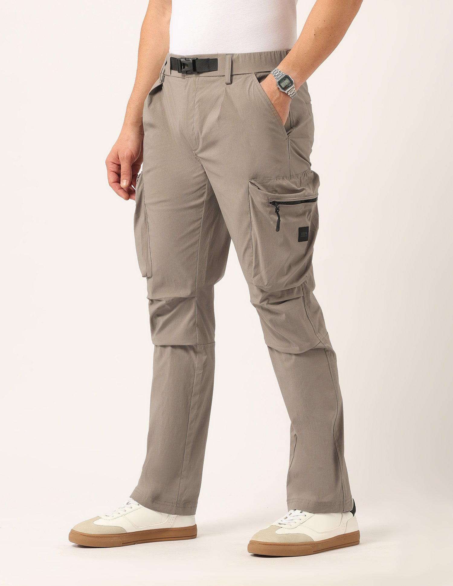 Solid Straight Fit Trousers Khaki - U.S. Polo Assn. India | Large