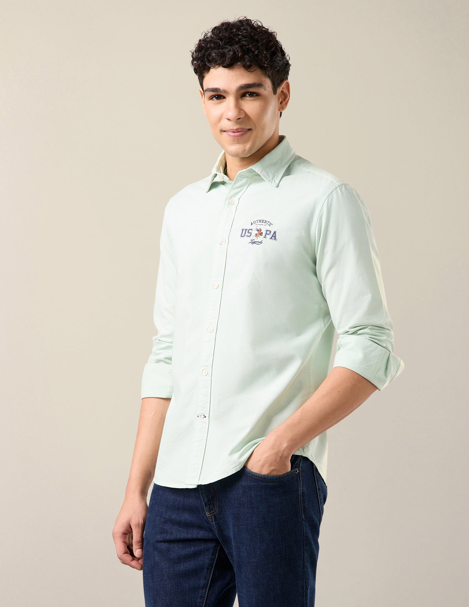 Oxford Regular Fit Shirt Light Green - U.S. Polo Assn. India | Large