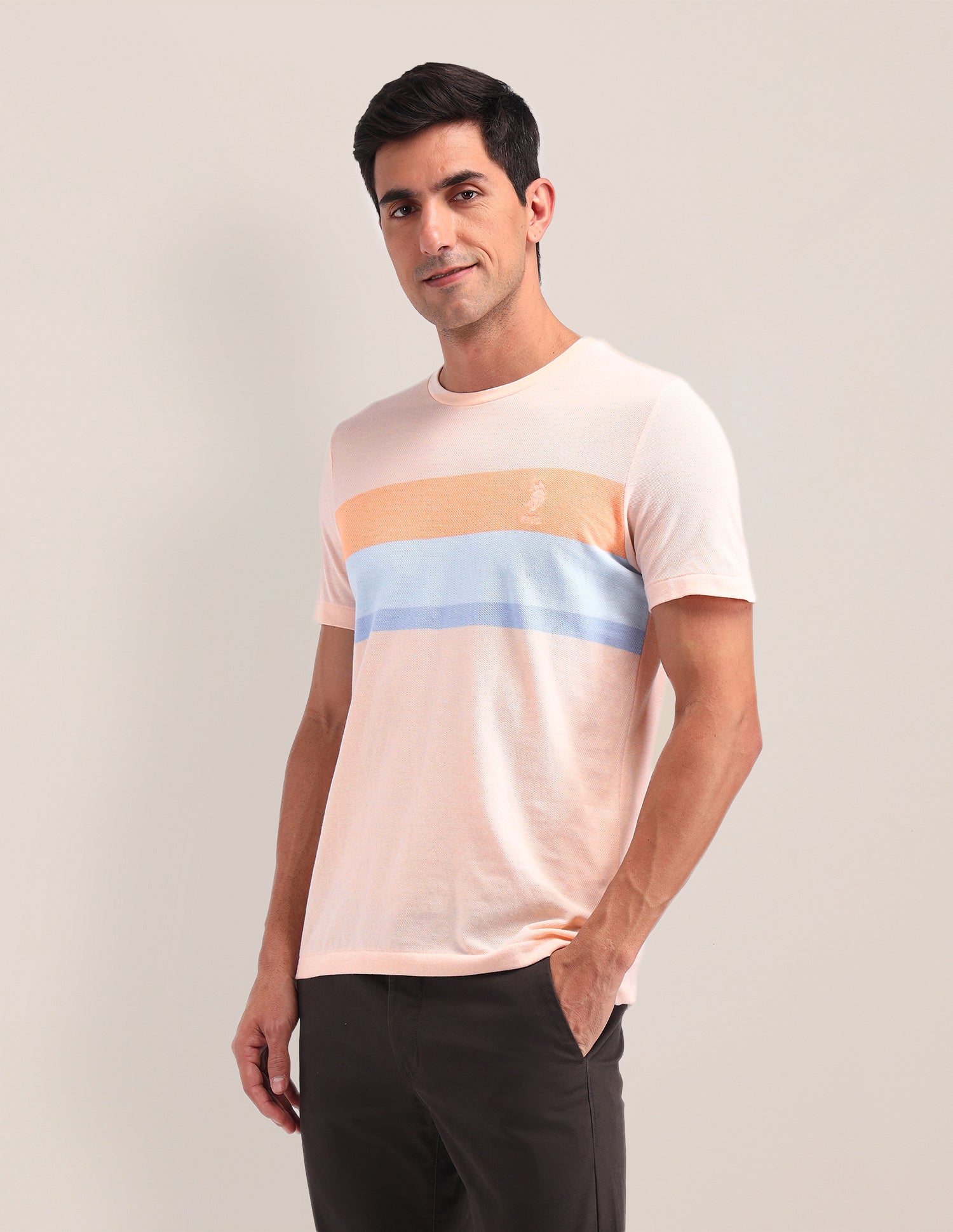 Horizontal Striped Cotton T-Shirt Peach - U.S. POLO ASSN. | Large