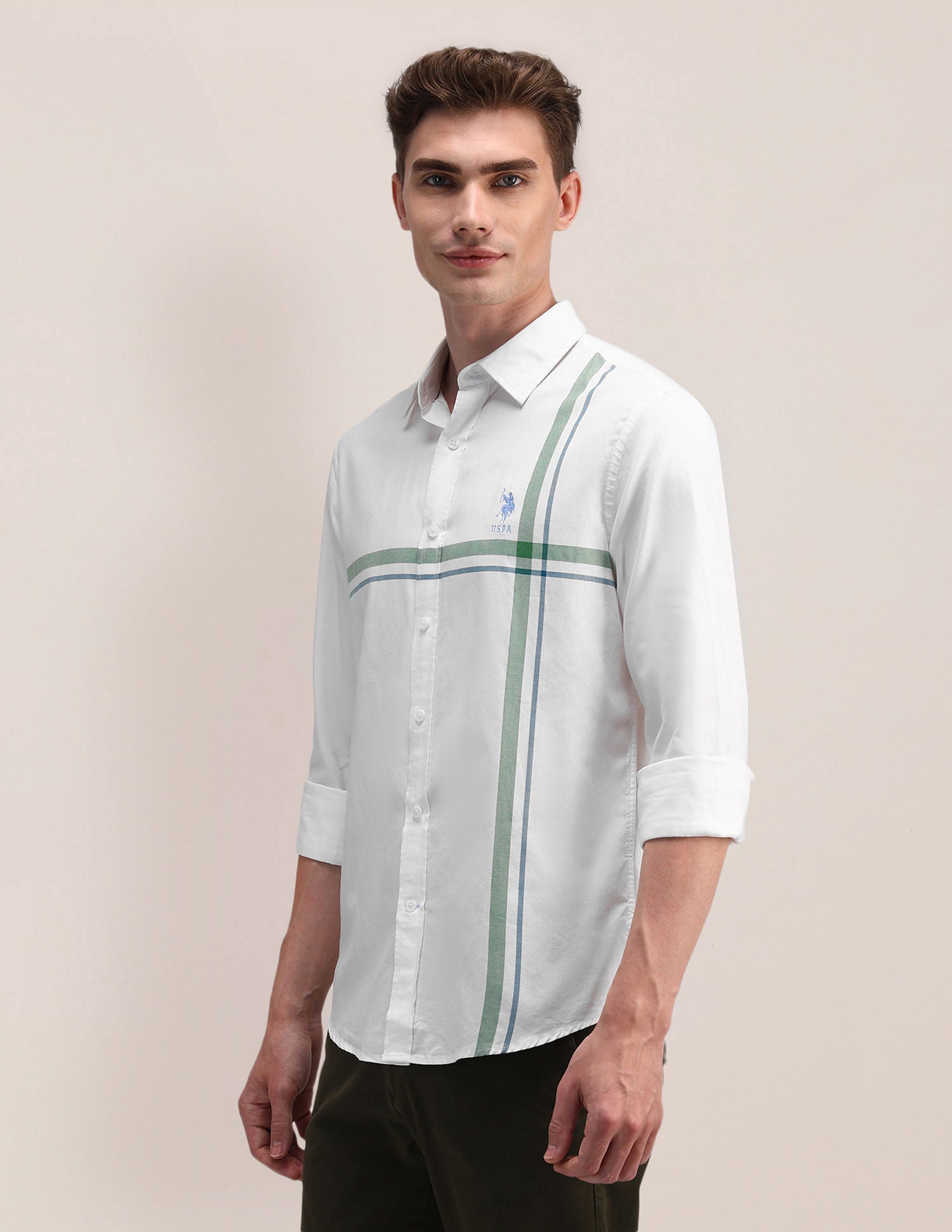 Engineered Check Pure Cotton Shirt White - U.S. POLO ASSN. | Large