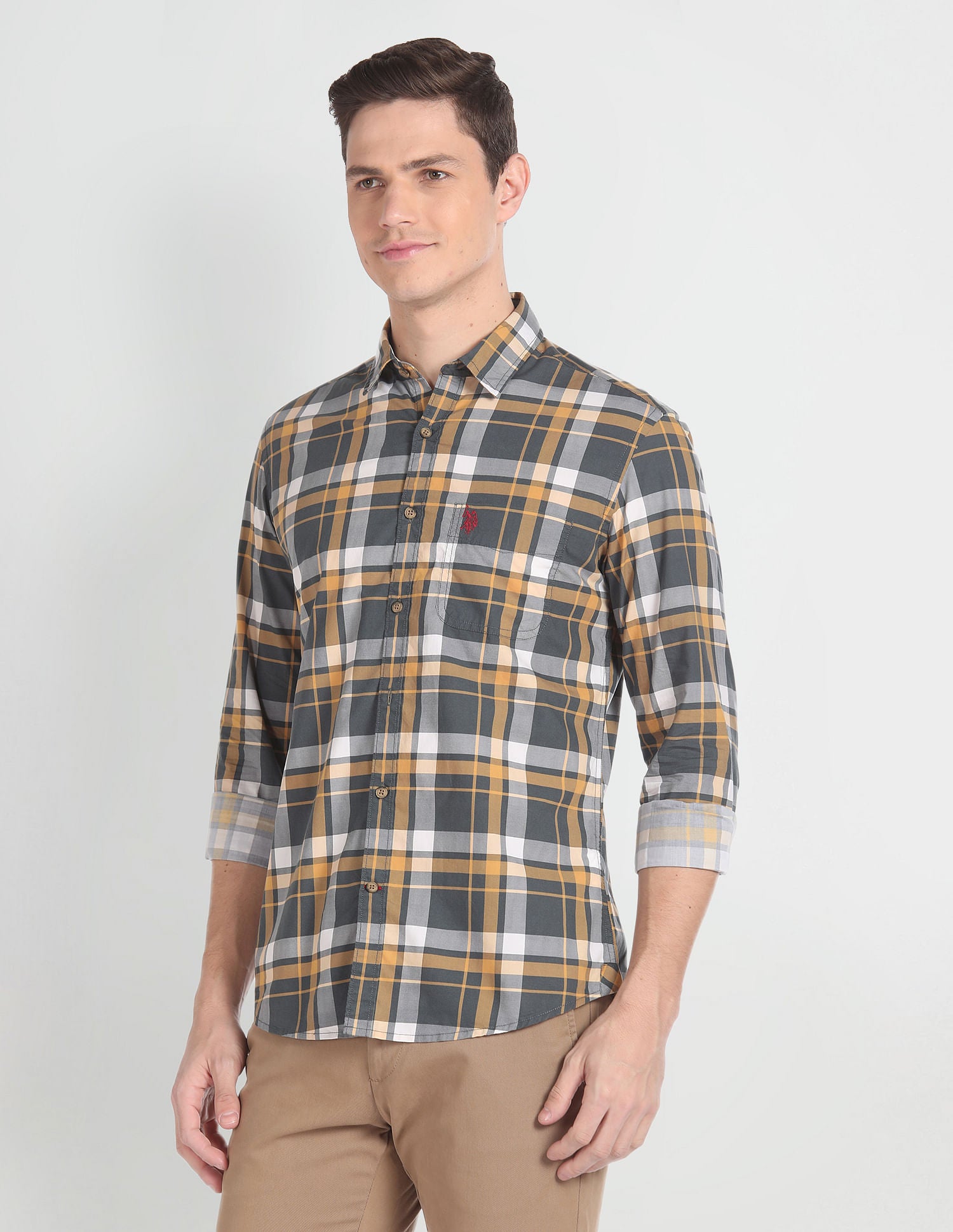 Tartan Check Cotton Shirt Grey - U.S. Polo Assn. India | Large