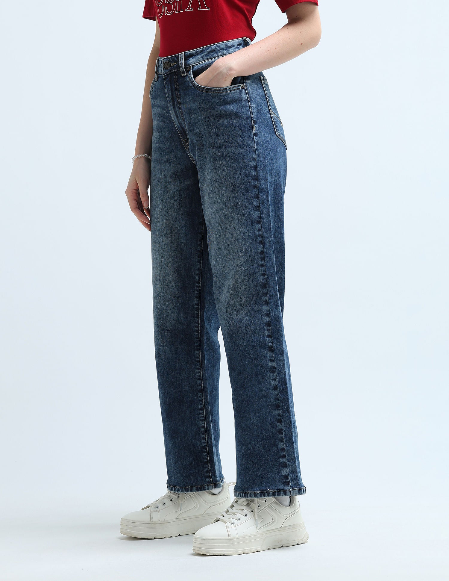 High Rise Wide Leg Jeans Dark Blue - U.S. POLO ASSN. | Large