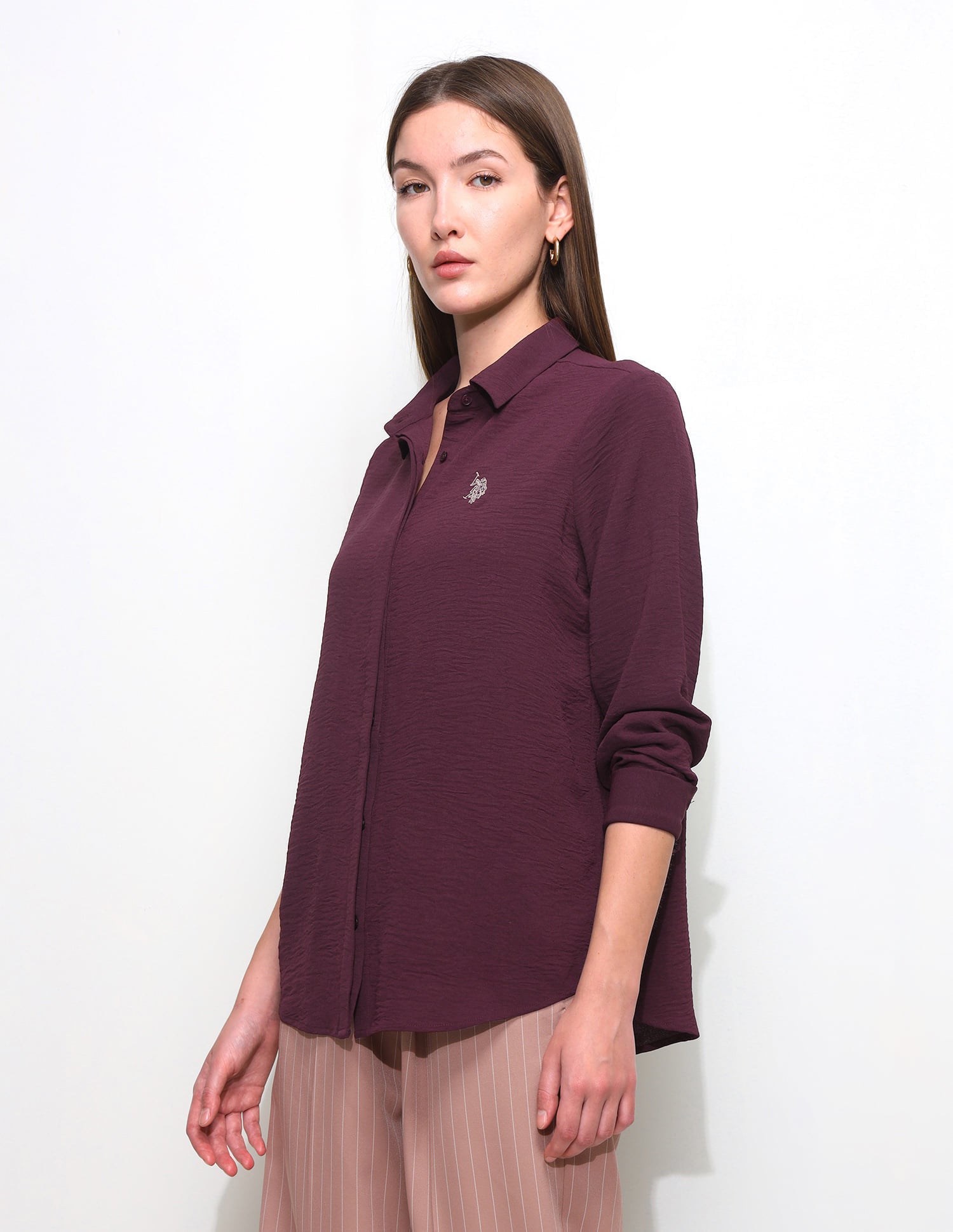 Textured Regular Fit Shirt Maroon - U.S. Polo Assn. India | Large