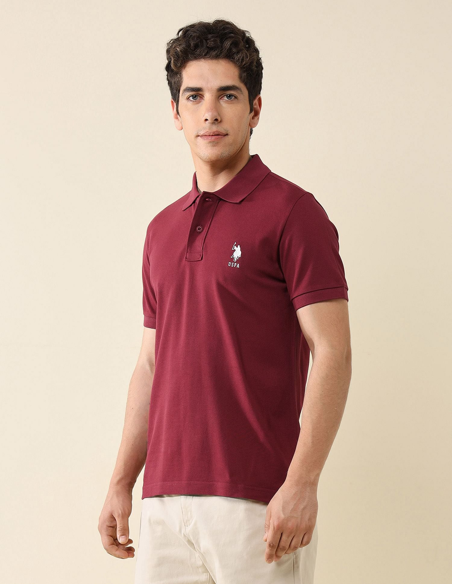 Pure Cotton Slim Fit Polo Shirt Wine - U.S. Polo Assn. India | Large
