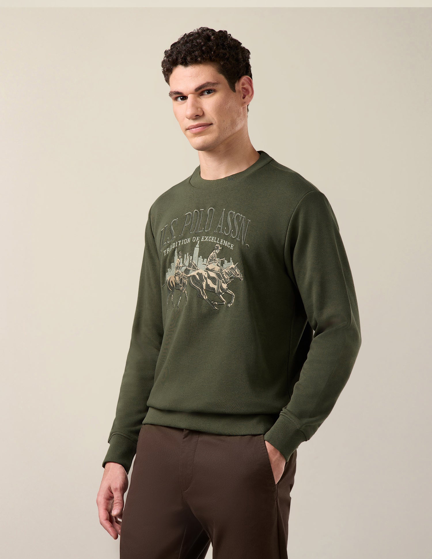 Brand Embroidered Regular Fit Sweatshirt Dark Green - U.S. Polo Assn. India | Large