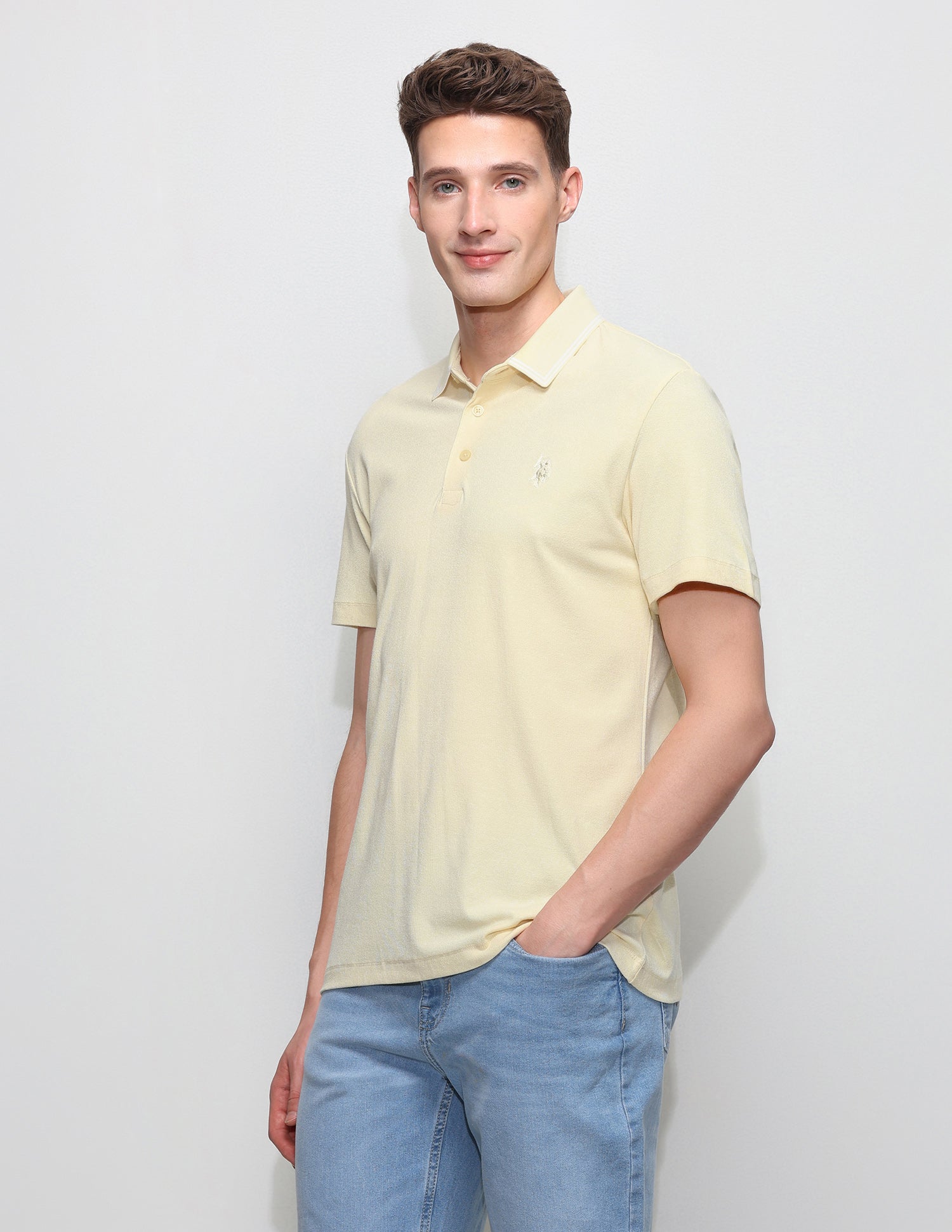 Solid Slim Fit Polo Shirt Yellow - U.S. Polo Assn. India | Large