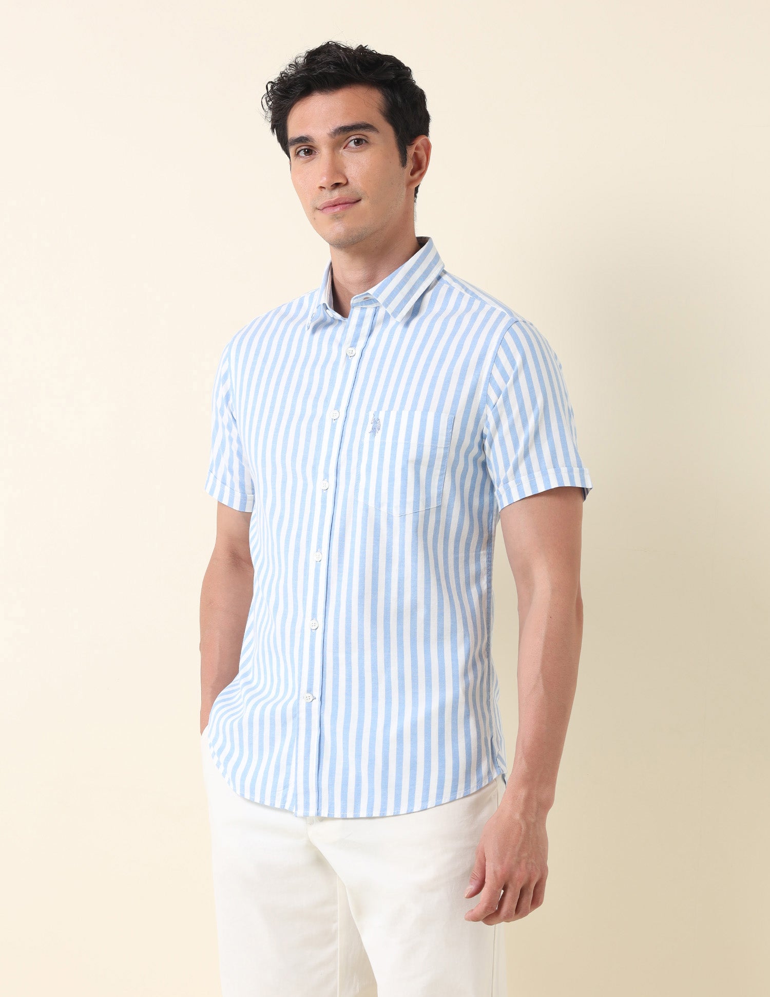 Tailored Fit Vertical Striped Shirt Blue - U.S. Polo Assn. India | Large