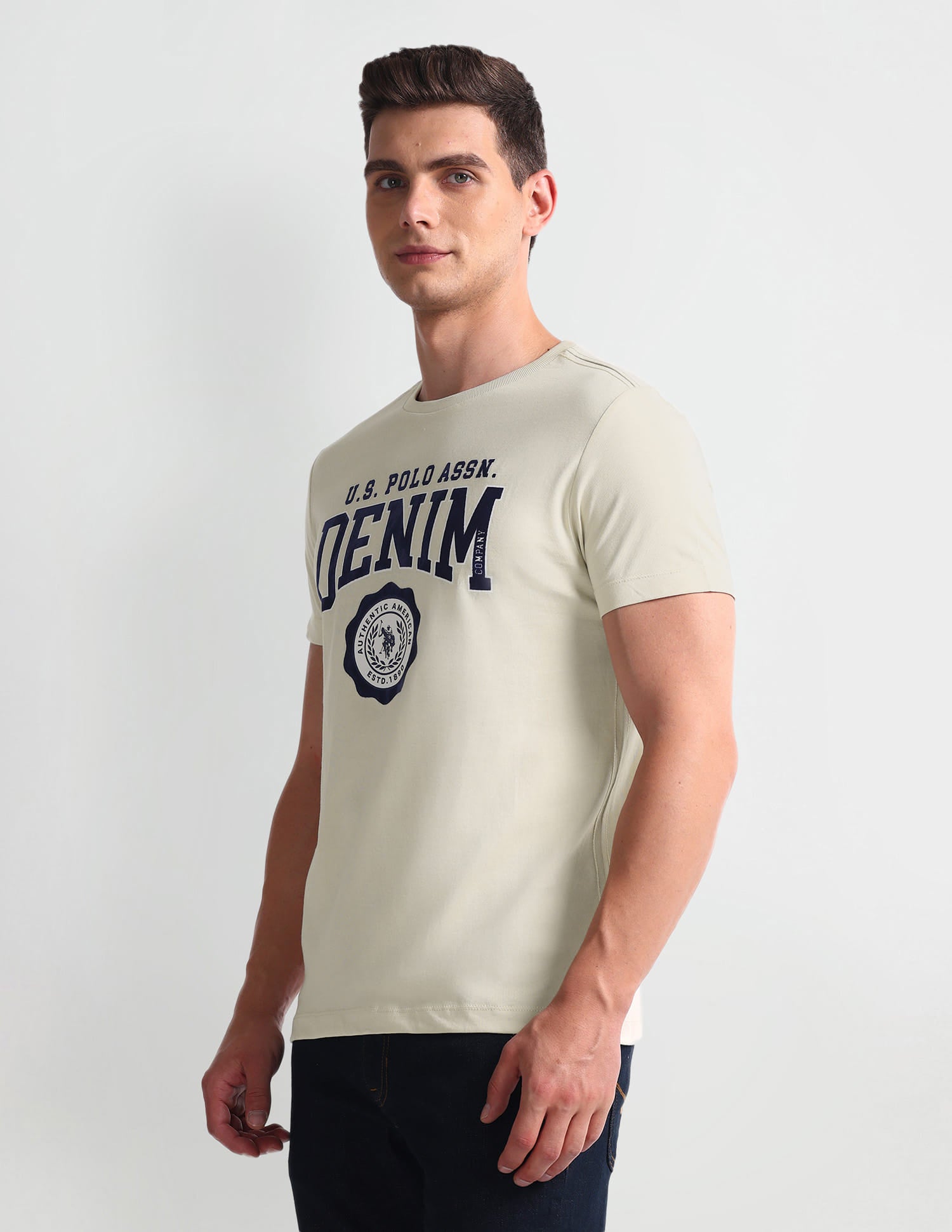 Muscle Fit Graphic T-Shirt Beige - U.S. Polo Assn. India | Large
