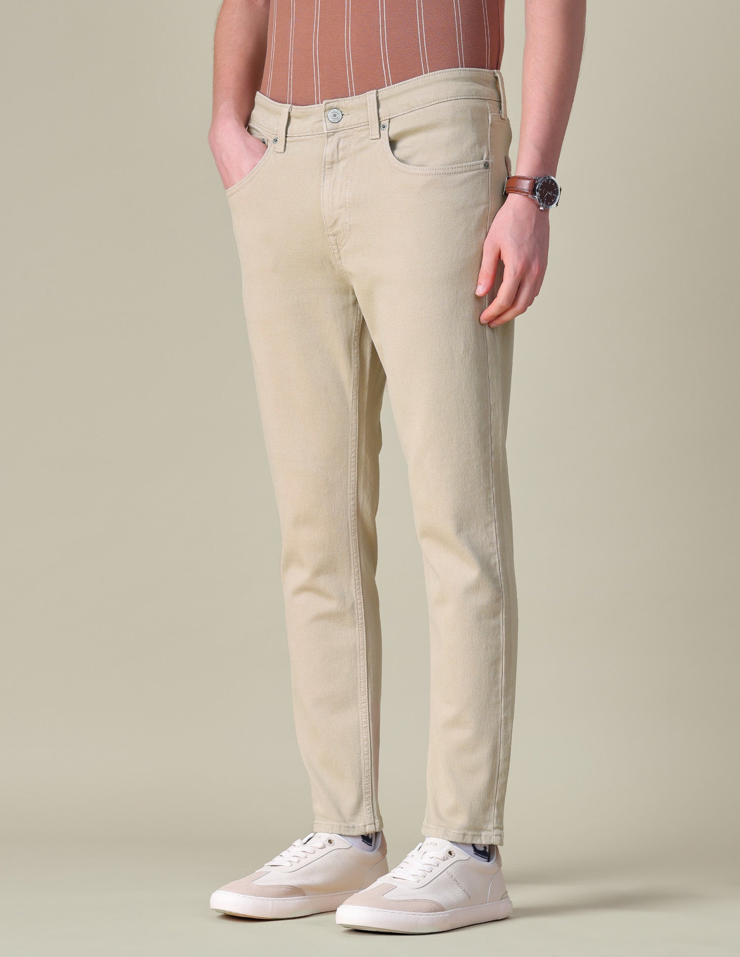 Cole Comfort Cropped Fit Brown Jeans Khaki - U.S. POLO ASSN. | Large