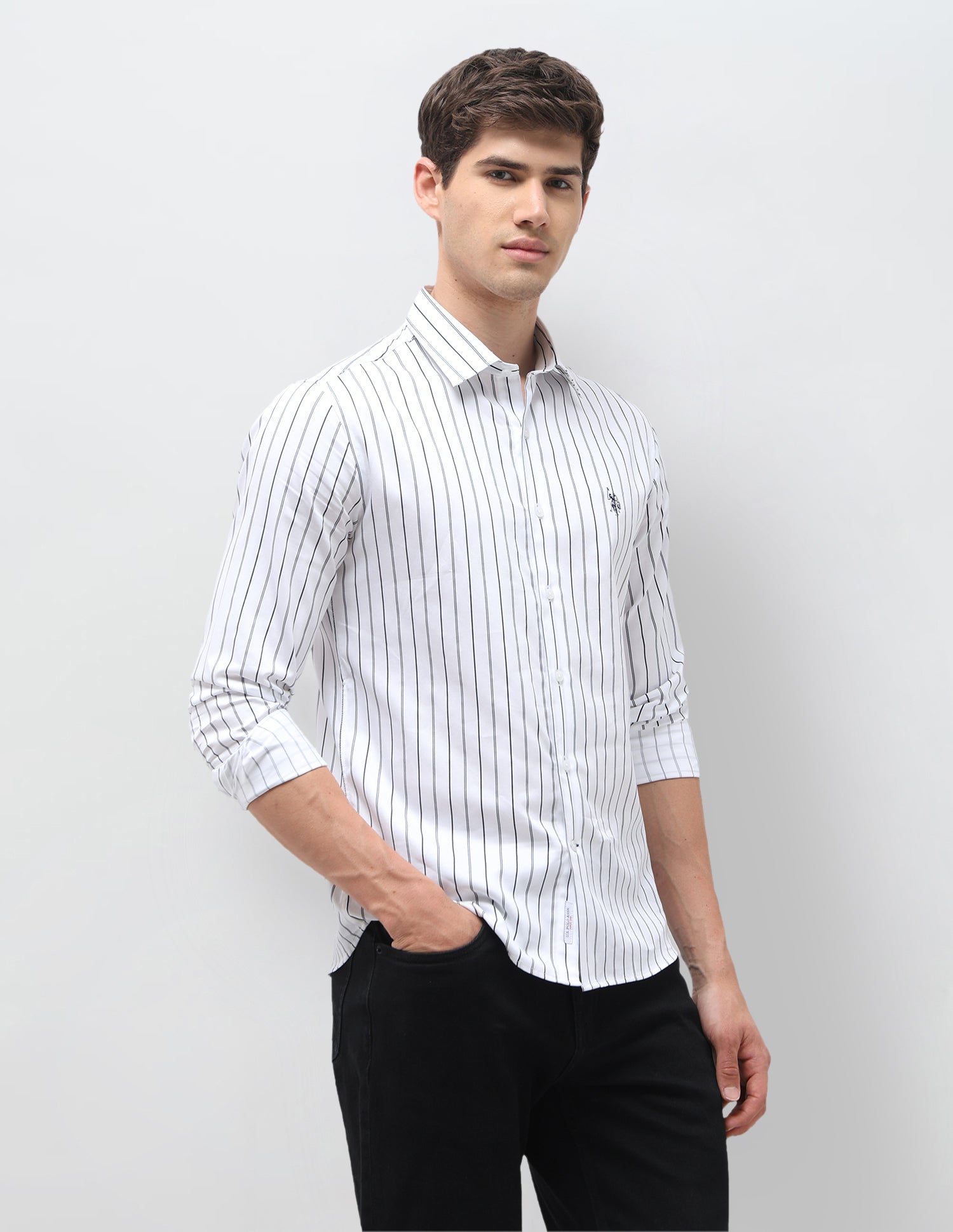 Vertical Striped Satin Shirt Navy - U.S. Polo Assn. India | Large