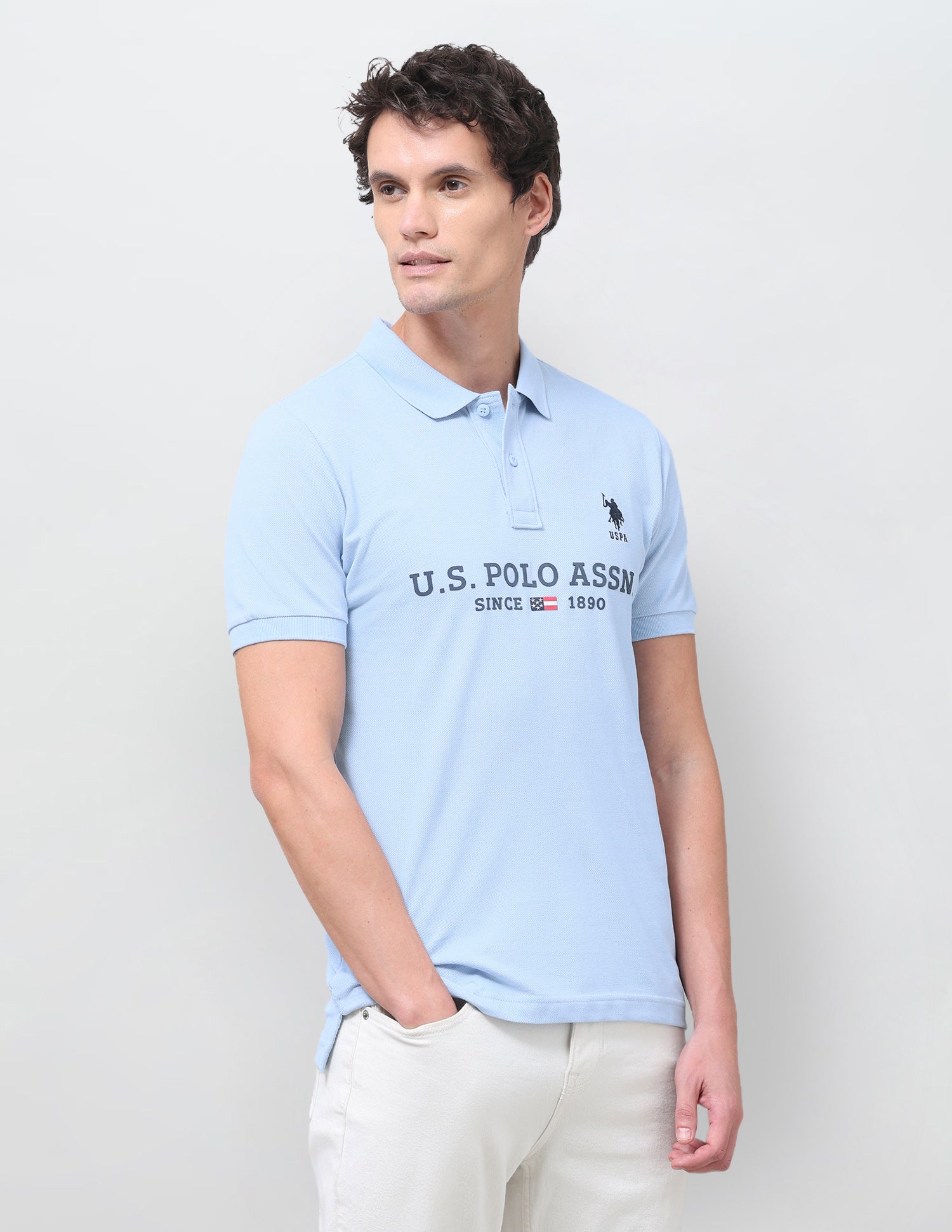 Brand Printed Regular Fit Polo Shirt Light Blue - U.S. Polo Assn. India | Large