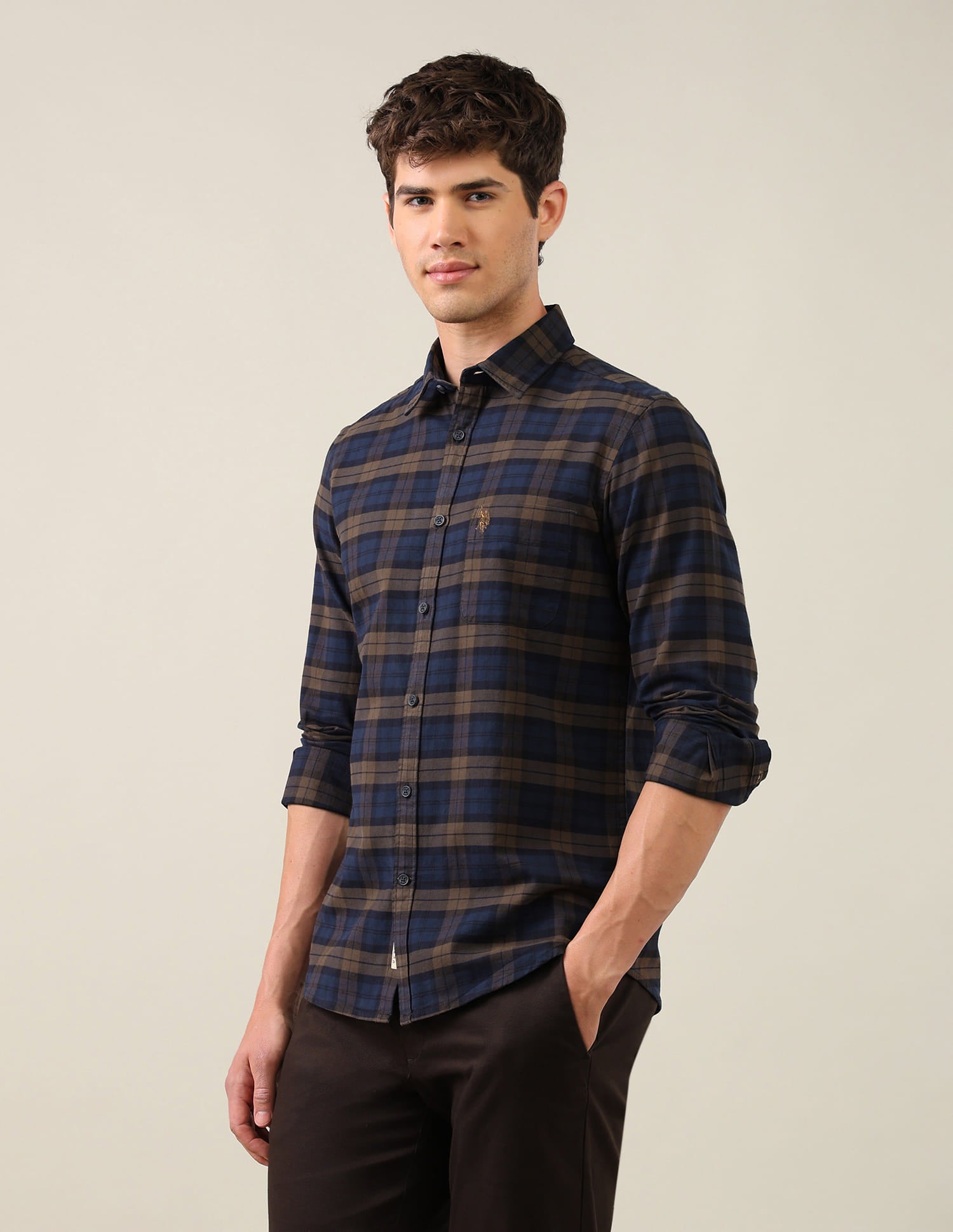 Twill Plaid Checked Shirt Brown - U.S. Polo Assn. India | Large