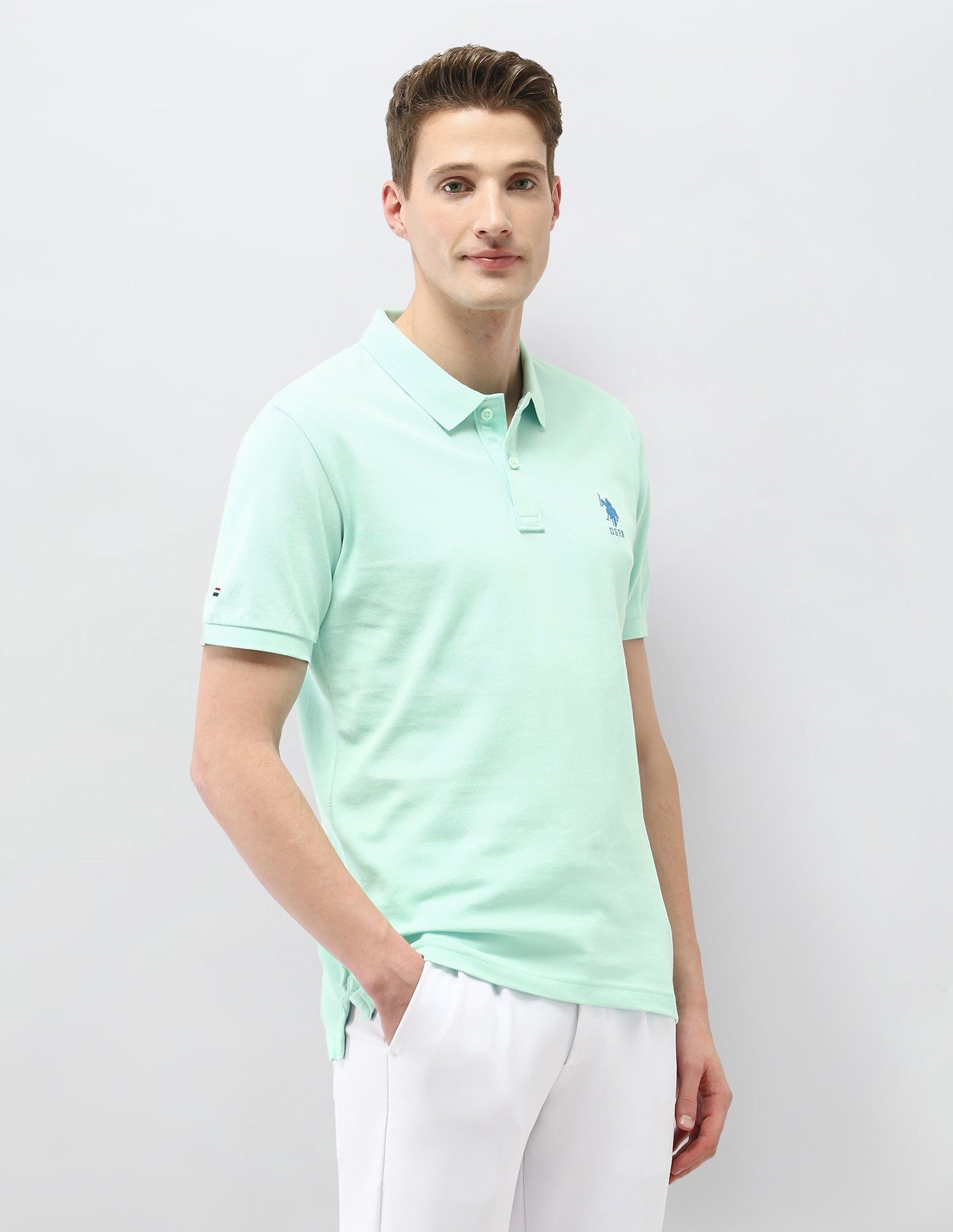 Solid Slim Fit Polo Shirt Aqua - U.S. Polo Assn. India | Large