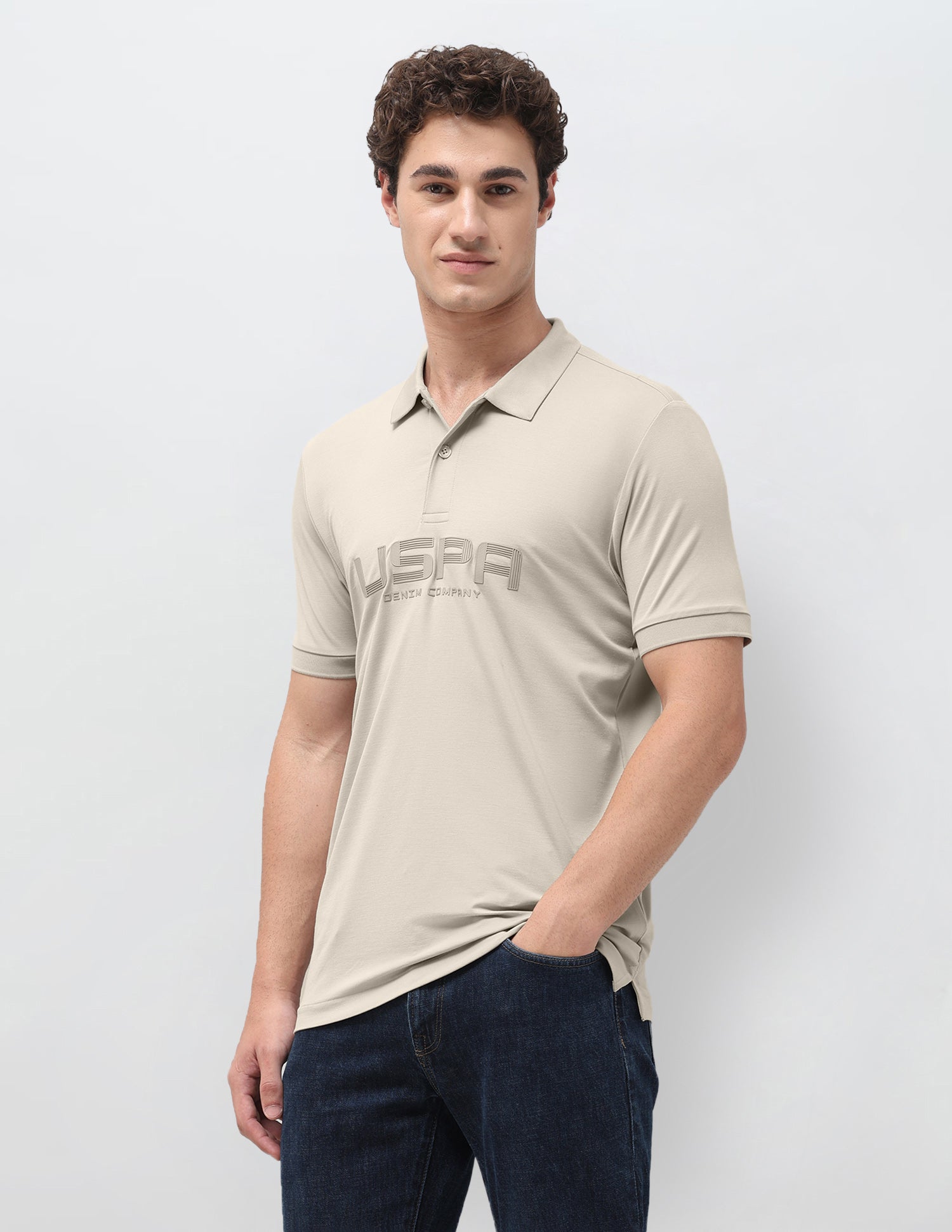 Brand Embroidered Polo Shirt Beige - U.S. Polo Assn. India | Large