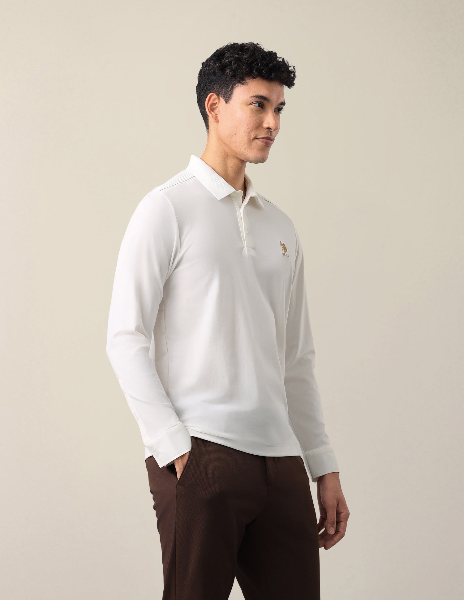 Solid Slim Fit Polo Shirt Off White - U.S. Polo Assn. India | Large