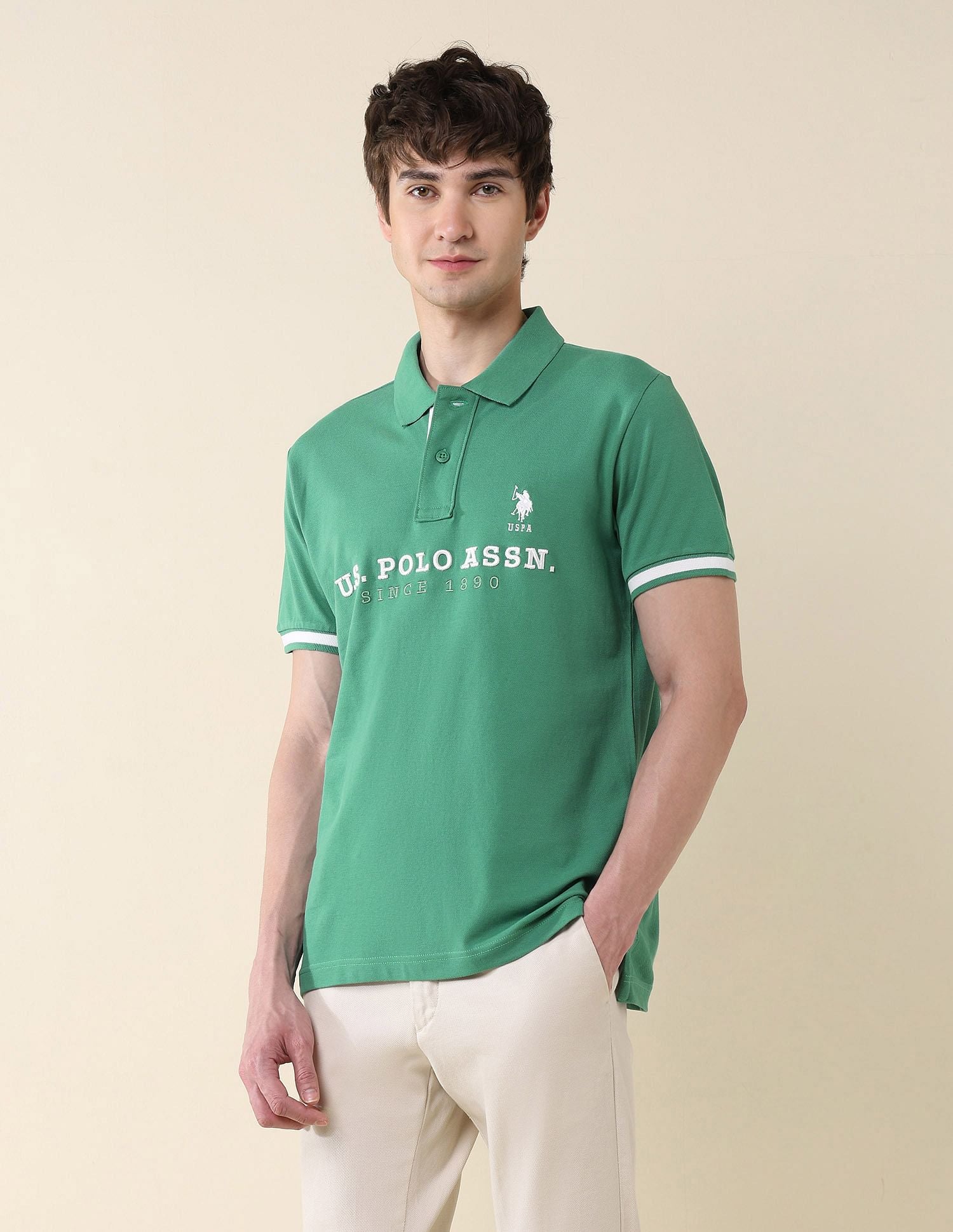 Slim Fit Brand Embroidered Polo Shirt Green - U.S. POLO ASSN. | Large
