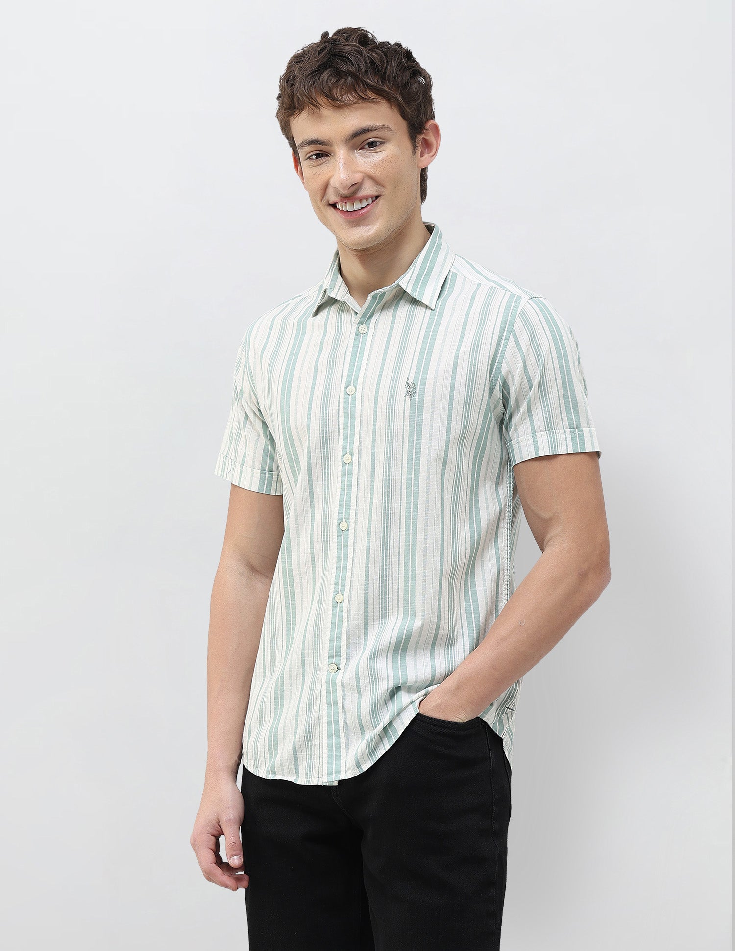 Vertical Striped Regular Fit Shirt Green - U.S. Polo Assn. India | Large