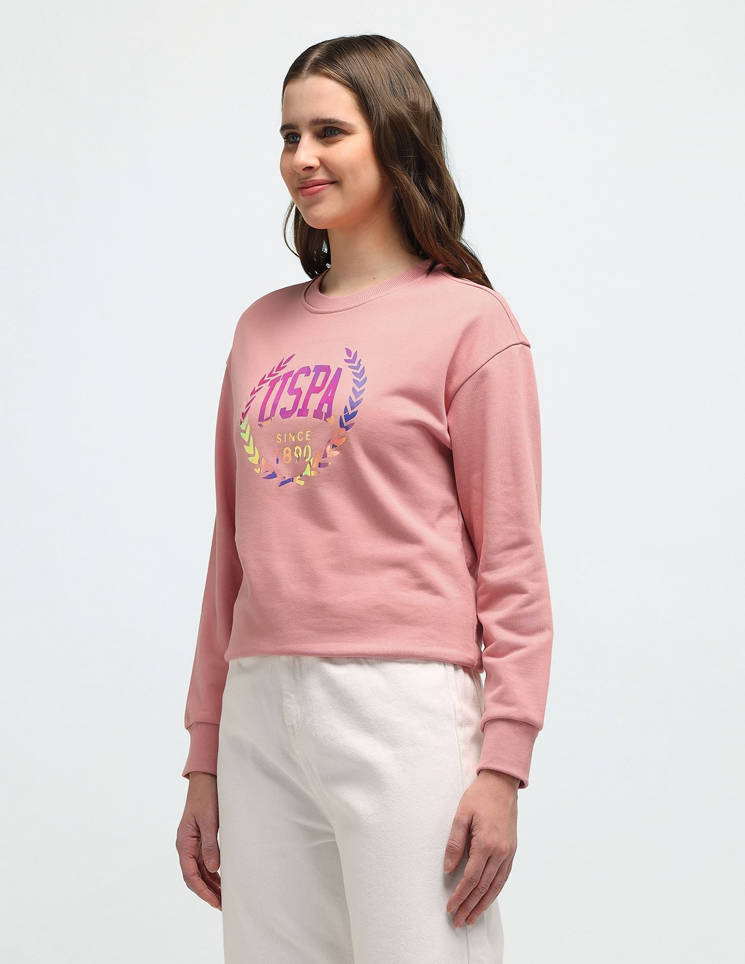 Drop Shoulder Brand Print Sweatshirt Peach - U.S. Polo Assn. India | Large