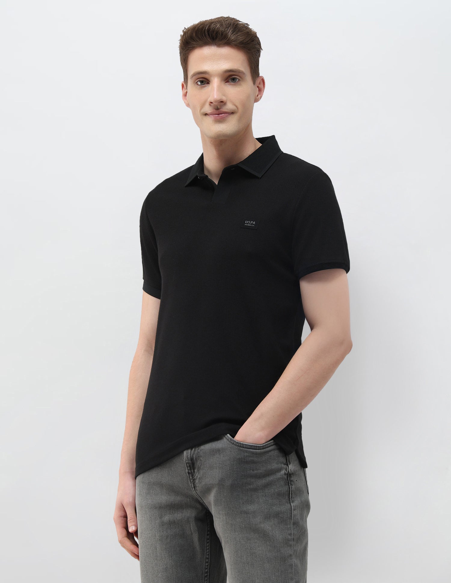 Textured Black & Gold Slim Fit Polo Shirt Black - U.S. Polo Assn. India | Large