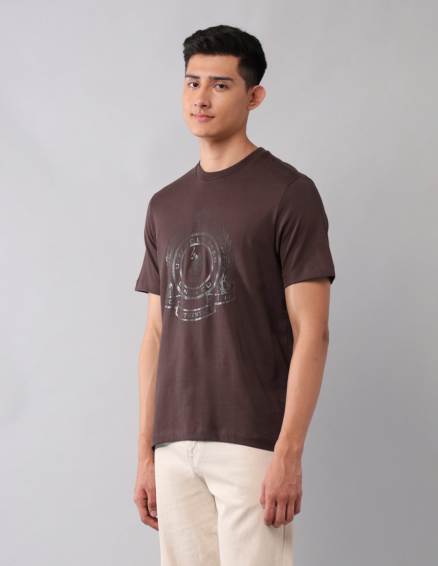 Brand Printed Muscle Fit T-Shirt Dark Brown - U.S. POLO ASSN. | Large