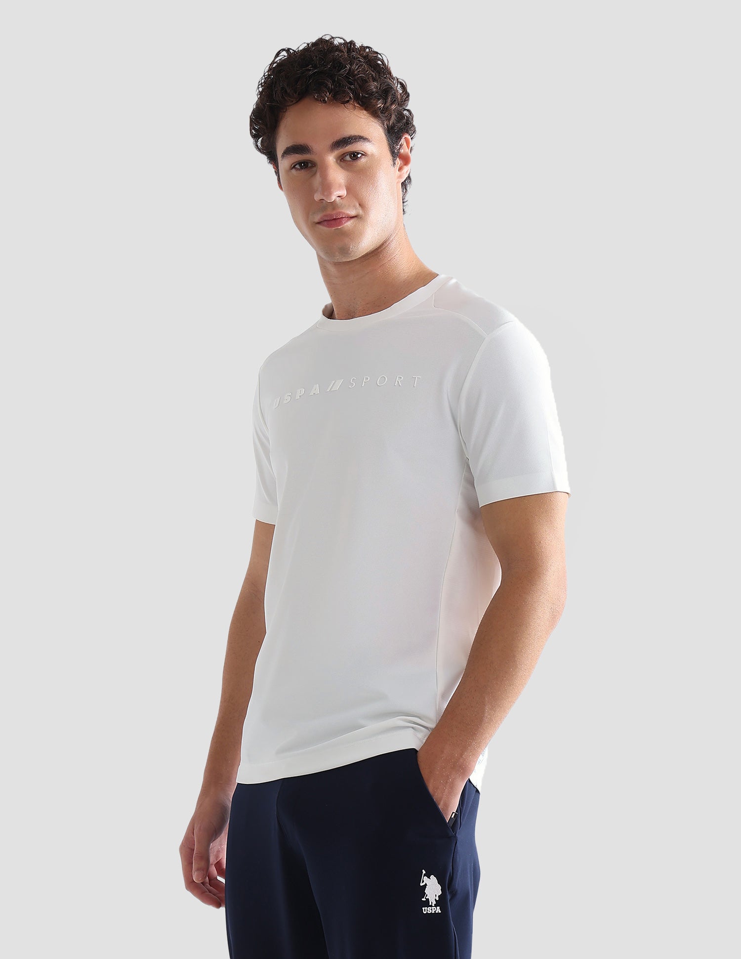 Solid Slim Fit Active T-Shirt Off White - U.S. Polo Assn. India | Large