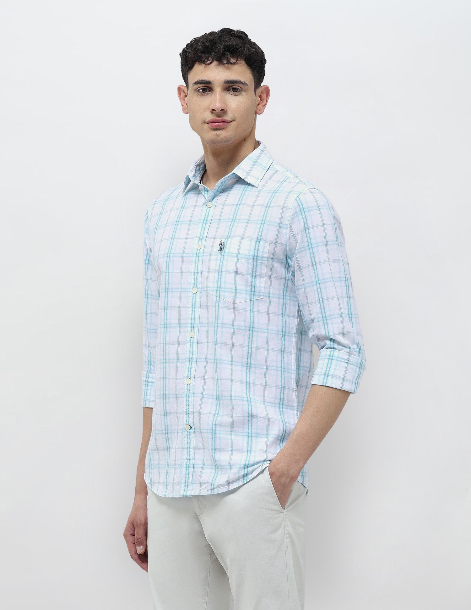 Seersucker Tailored Fit Shirt Light Blue - U.S. Polo Assn. India | Large
