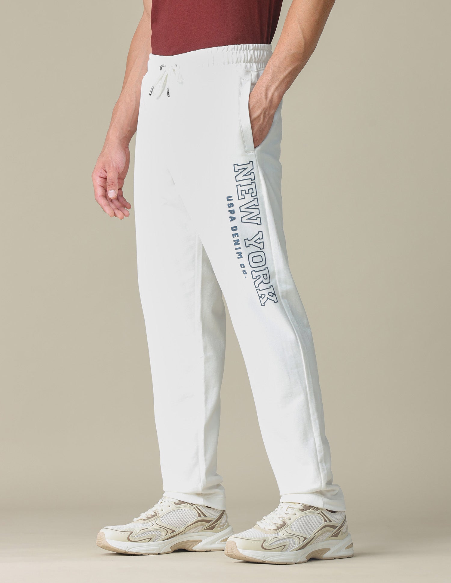 Brand Embossed Regular Fit Track Pants Ivory - U.S. POLO ASSN. | Large