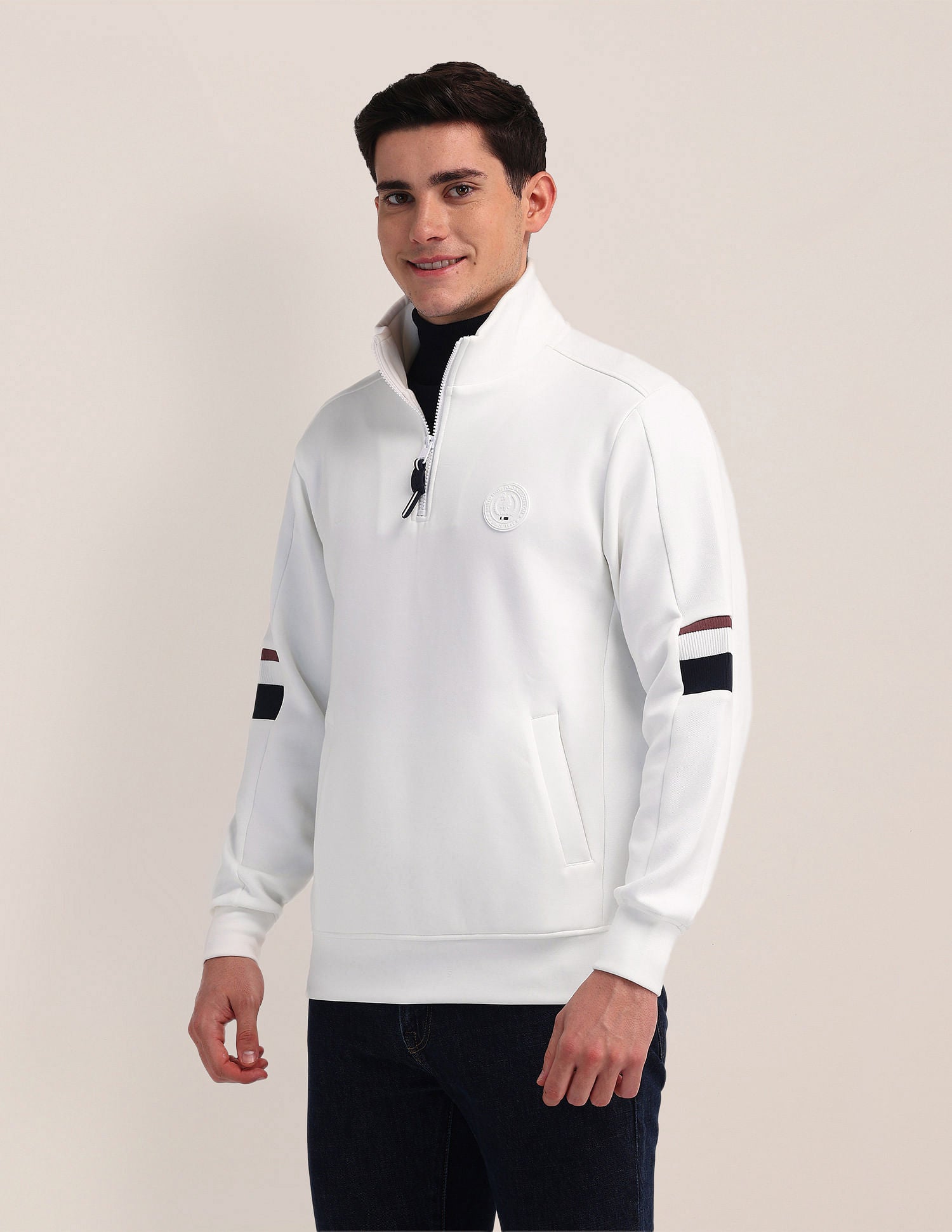 Regular Fit Solid Sweatshirt White - U.S. Polo Assn. India | Large