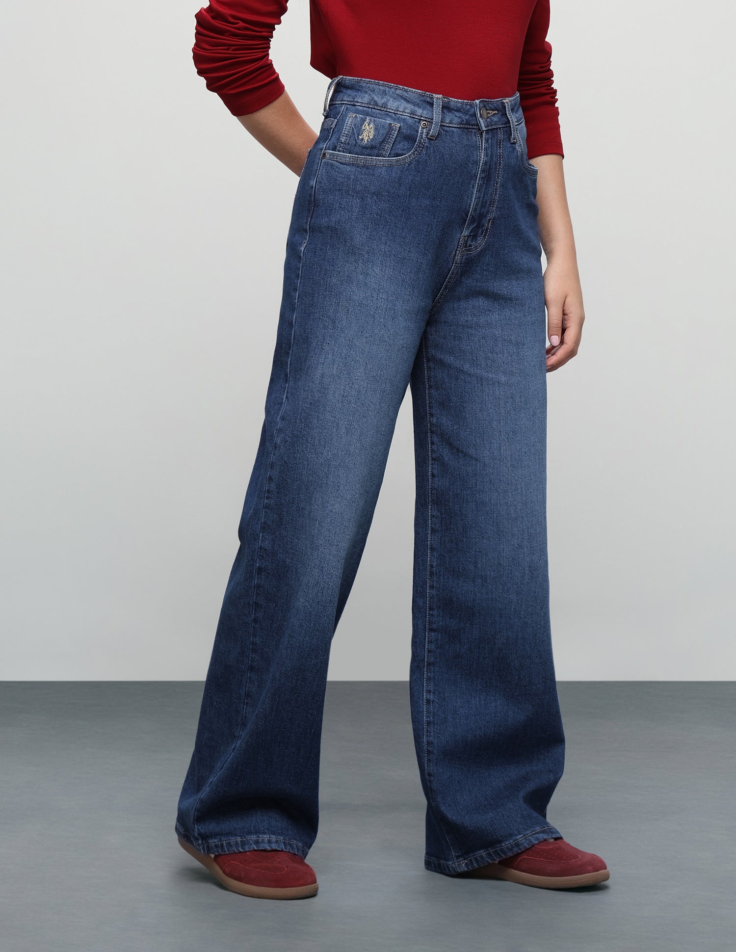 Wide Leg Fit Stone Washed Jeans Dark Blue - U.S. Polo Assn. India | Large