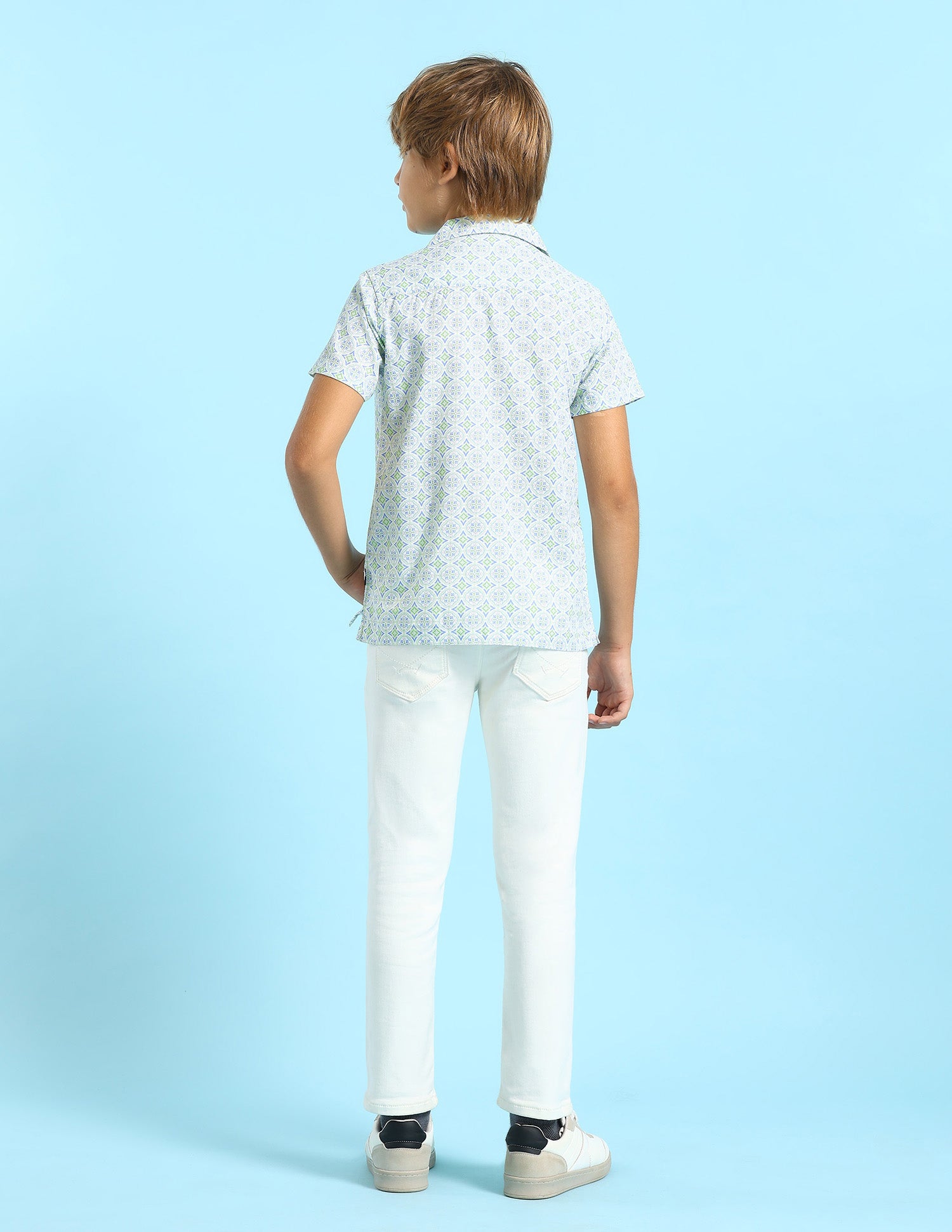 Boys Geometric Printed Regular Fit Shirt Light Green - U.S. POLO ASSN. | Large