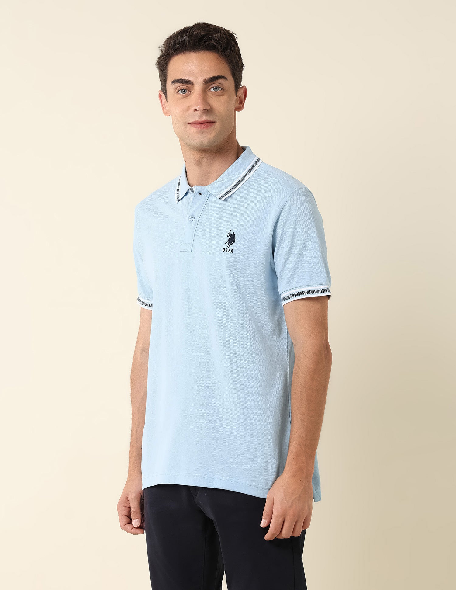 Pure Cotton Slim Fit Polo Shirt Light Blue - U.S. Polo Assn. India | Large
