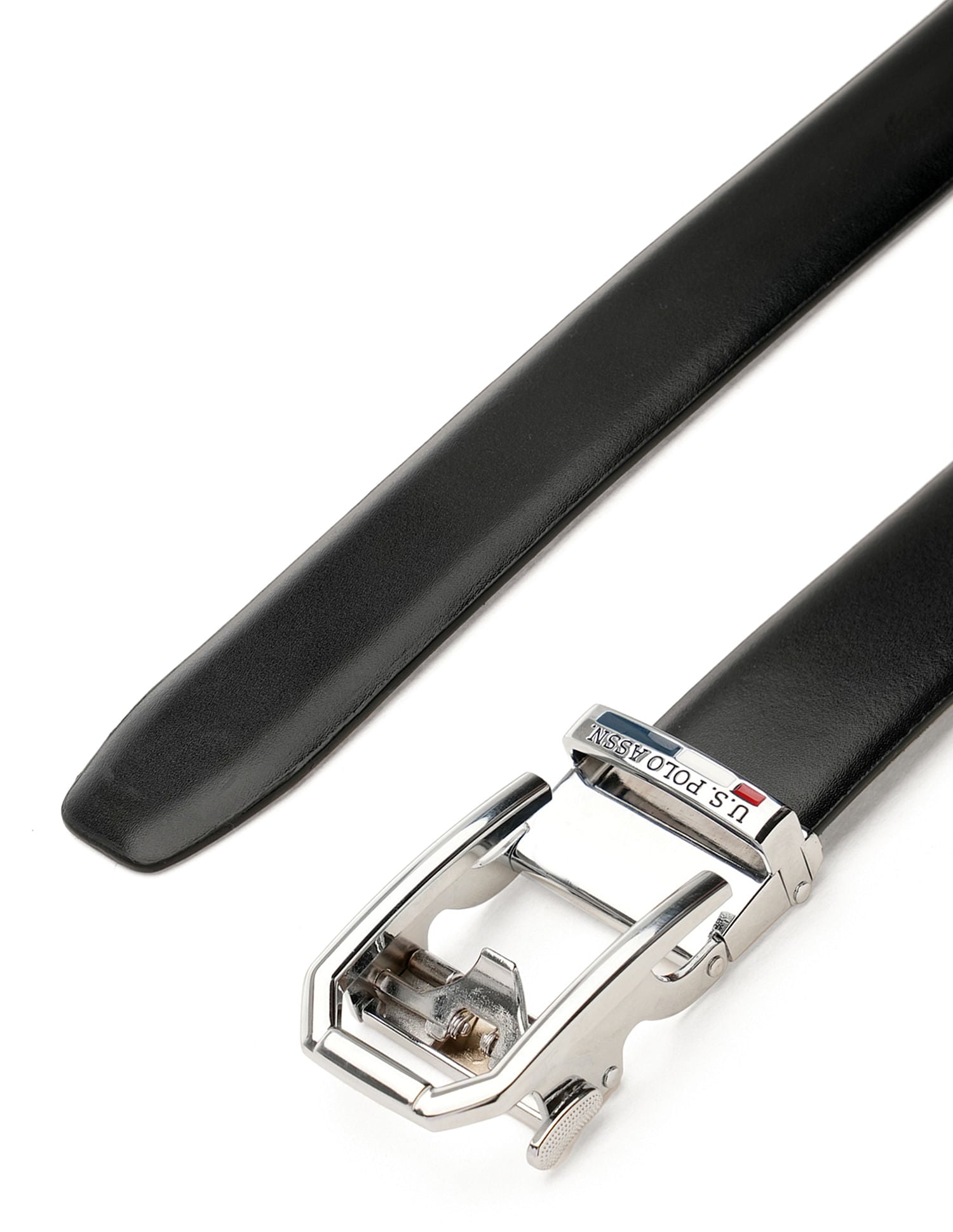 Men Metallic Buckle Solid Leather Belt Black - U.S. POLO ASSN. | Large