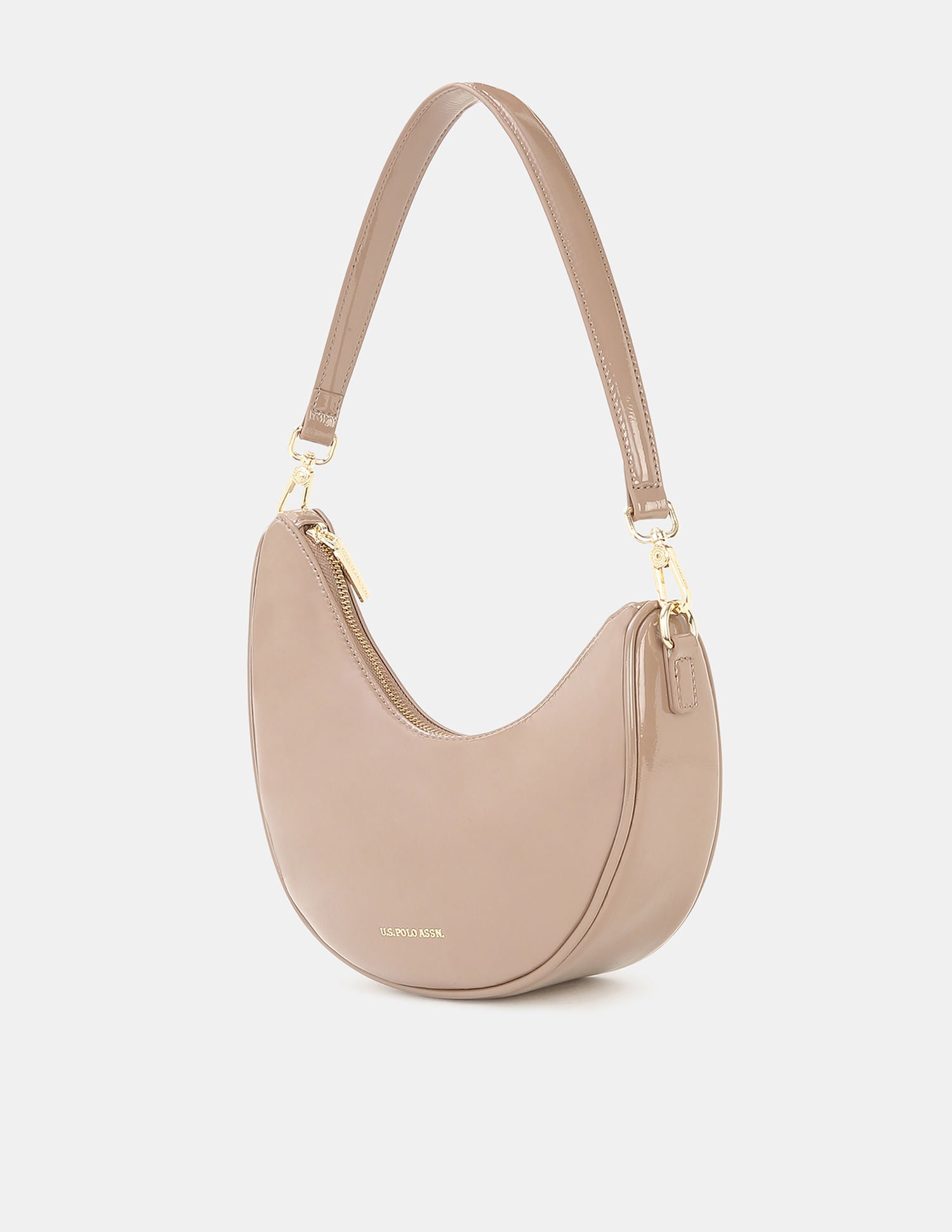 Women Belle Half-Moon Shoulder Bag with Patent Finish Dark Grey - U.S. POLO ASSN. | Large