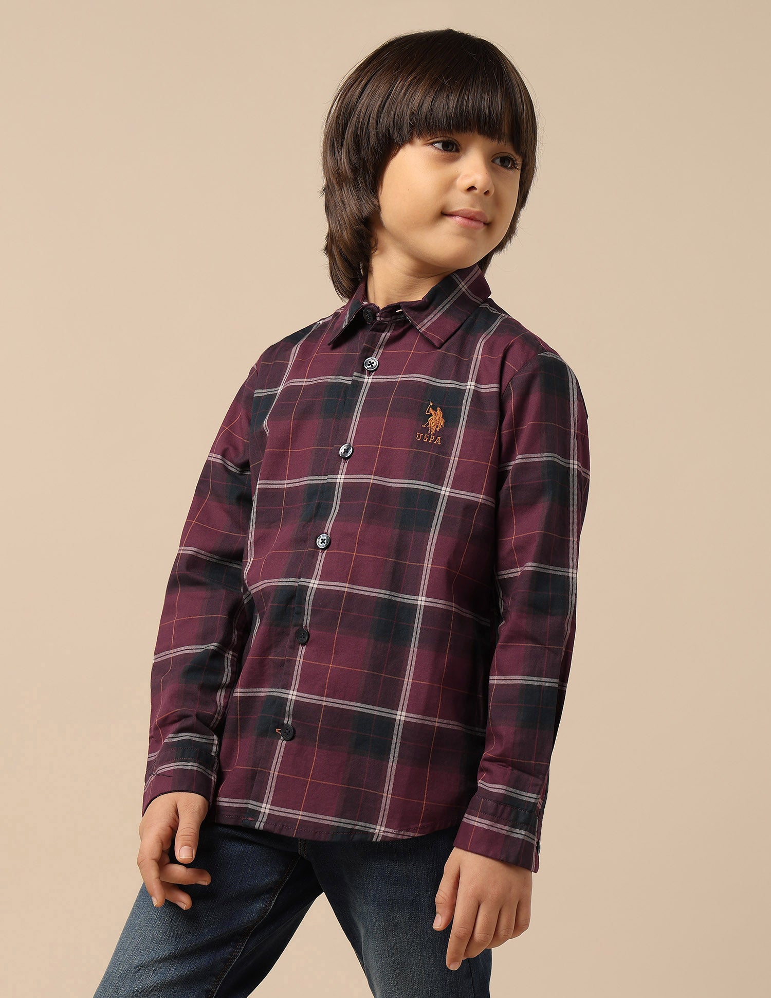 Boys Plaid Checked Twill Shirt Maroon - U.S. POLO ASSN. | Large