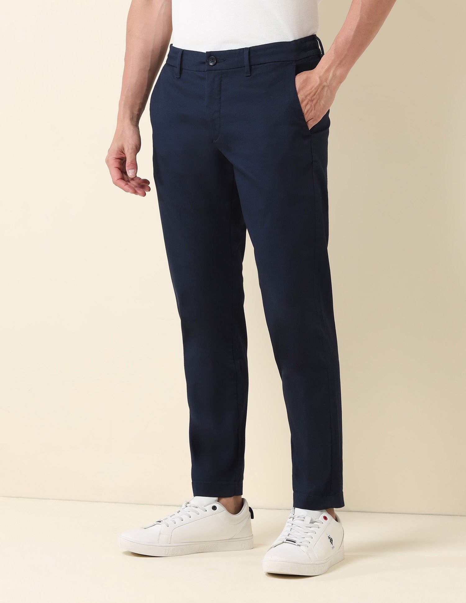 Henry Tapered Fit Dobby Bedford Trousers Navy - U.S. POLO ASSN. | Large