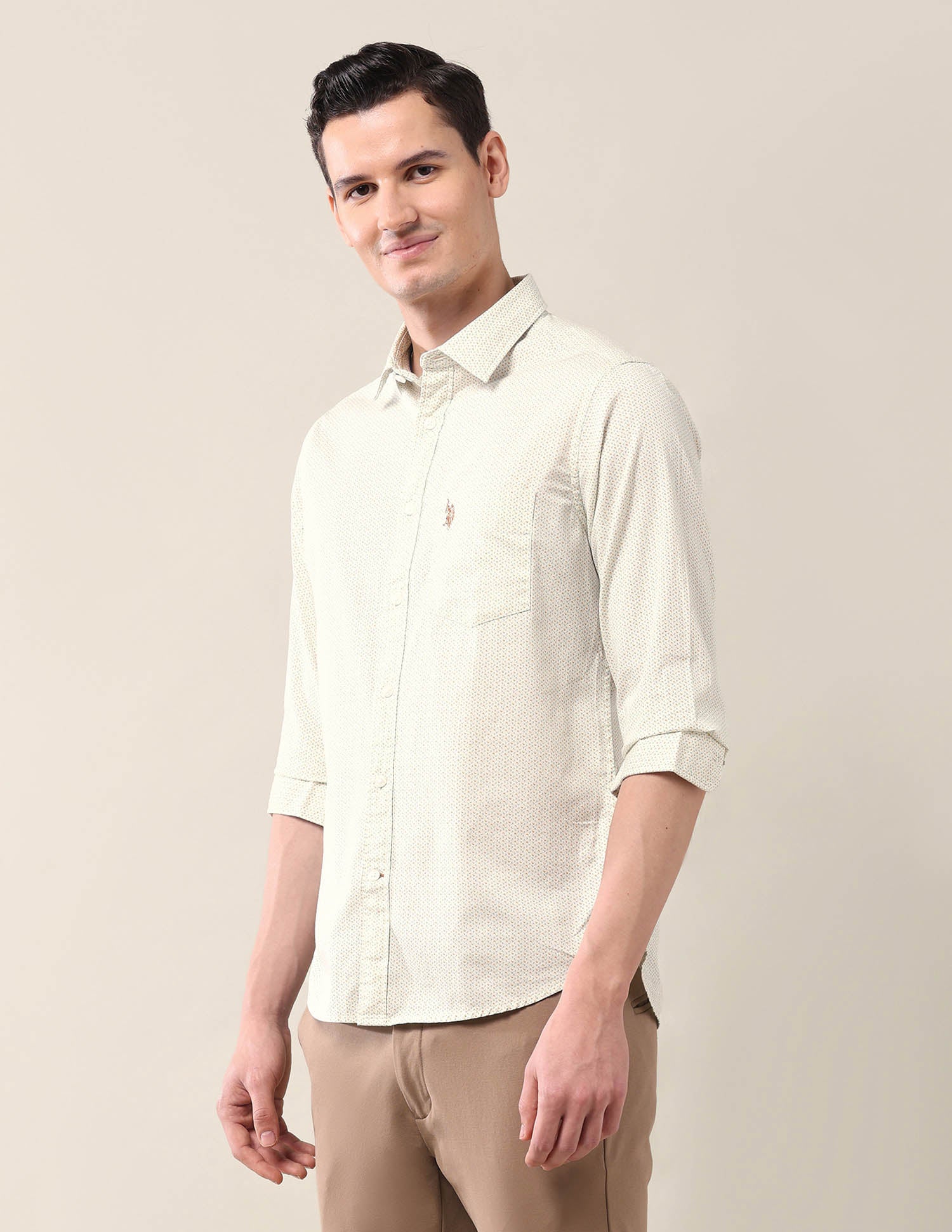 All-Over Printed Tailored Fit Shirt Cream - U.S. Polo Assn. India | Large