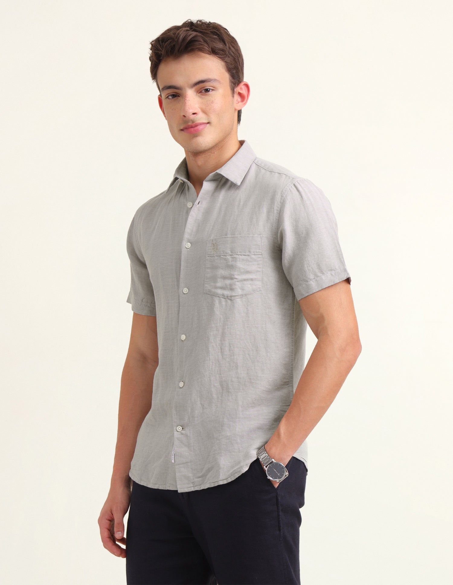 Solid Regular Fit Shirt Khaki - U.S. Polo Assn. India | Large