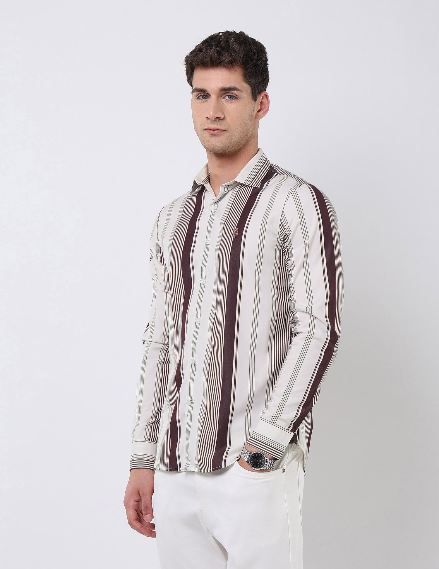 Vertical Striped 135Th Rwn Theatre Shirt Wine - U.S. POLO ASSN. | Large