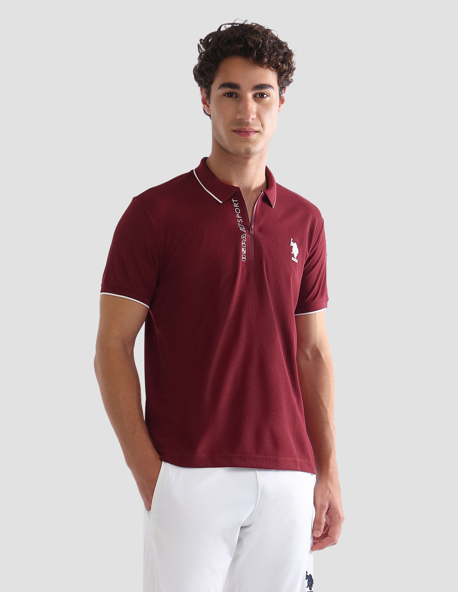 Solid Slim Fit Active Polo Shirt Maroon - U.S. Polo Assn. India | Large