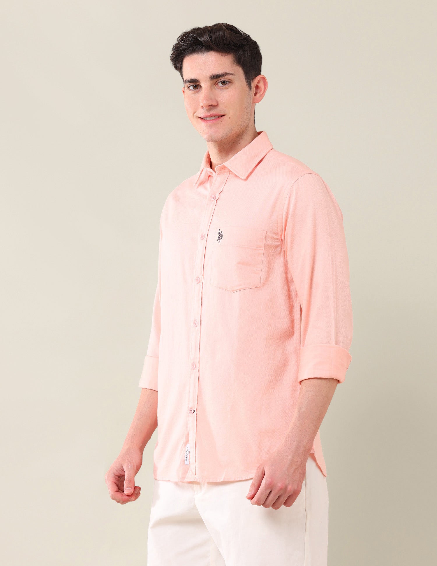 Solid Tailored Fit Shirt Peach - U.S. Polo Assn. India | Large