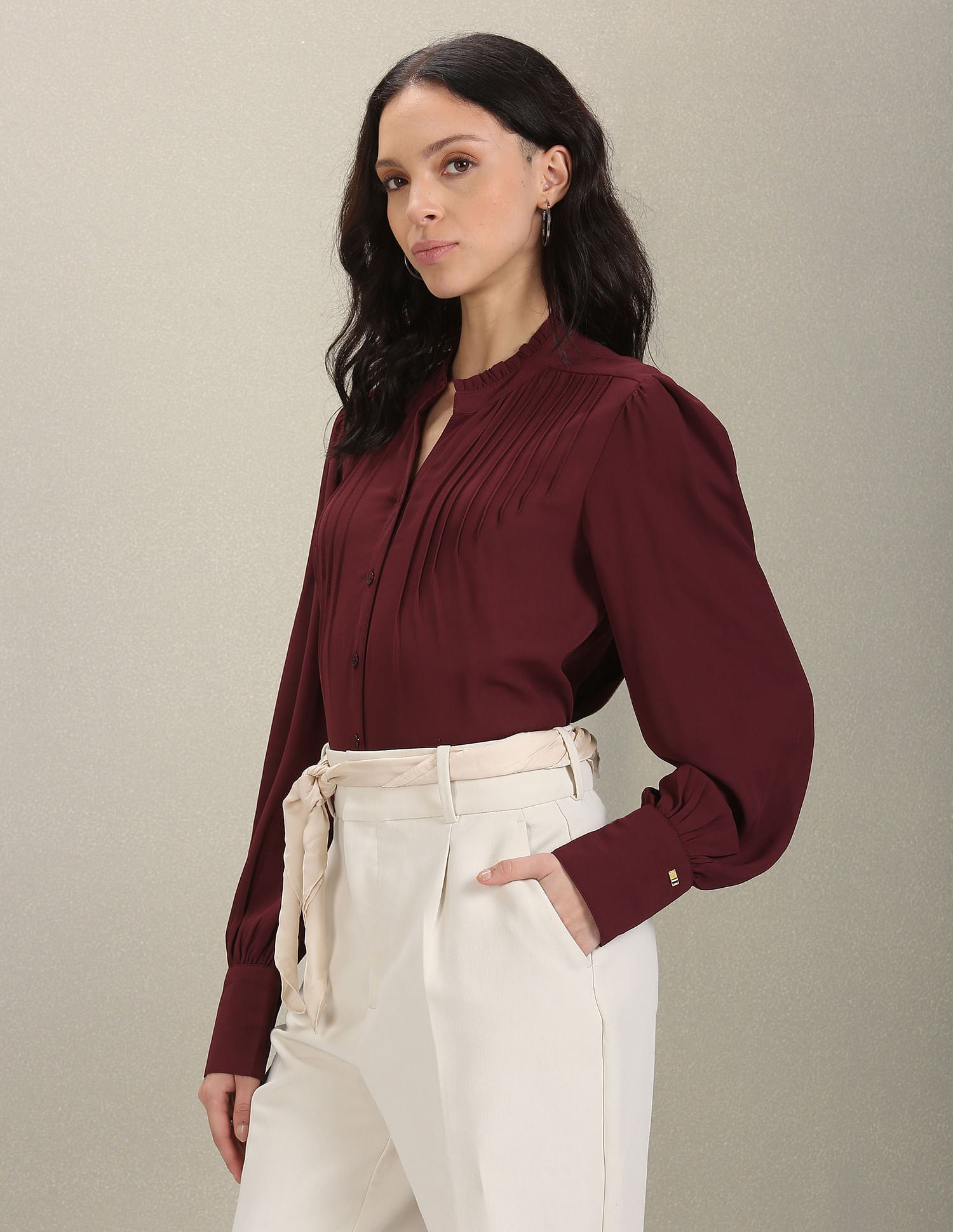 Mandarin Collar Long Sleeve Top Maroon - U.S. POLO ASSN. | Large