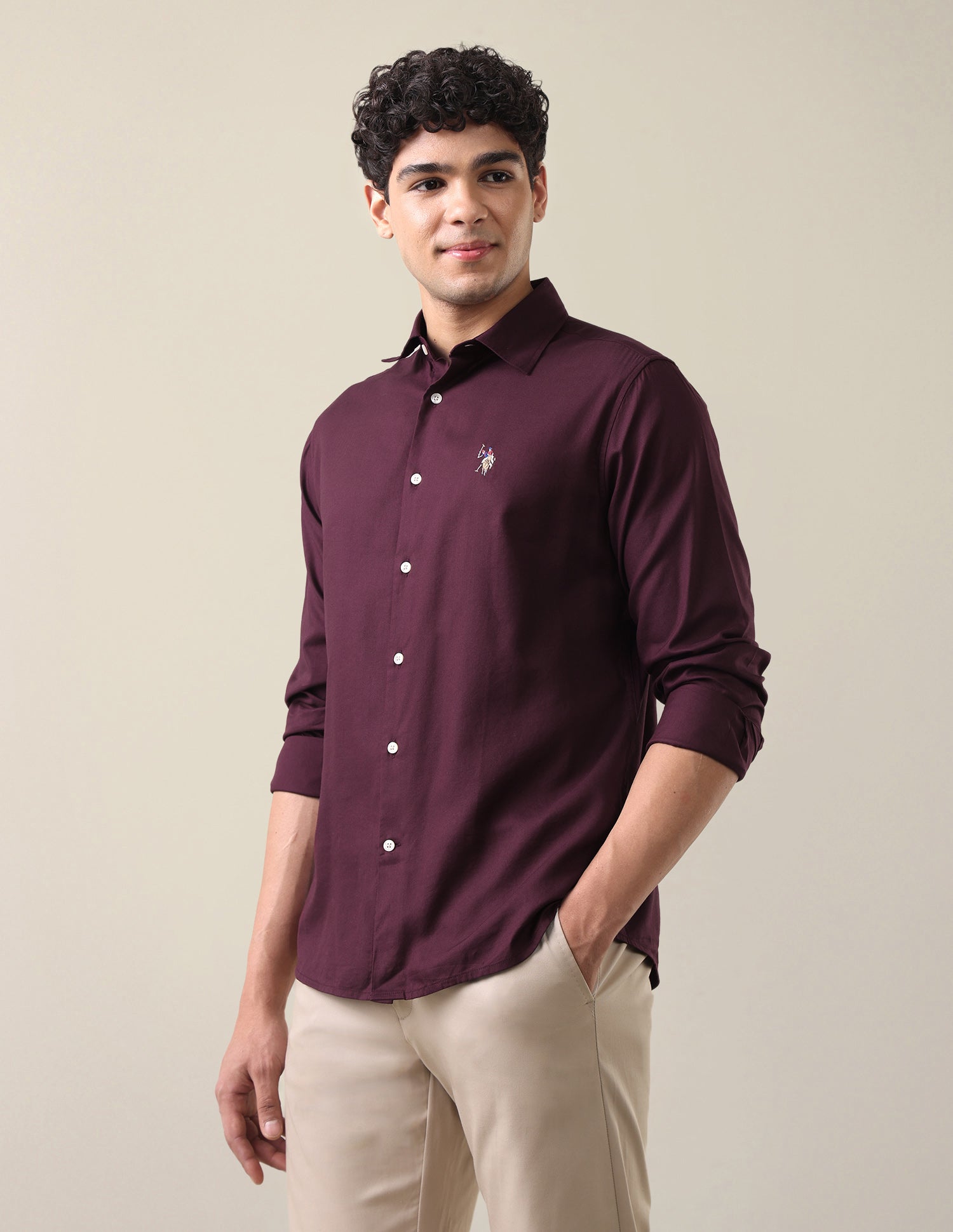 Twill Regular Fit Shirt Maroon - U.S. Polo Assn. India | Large